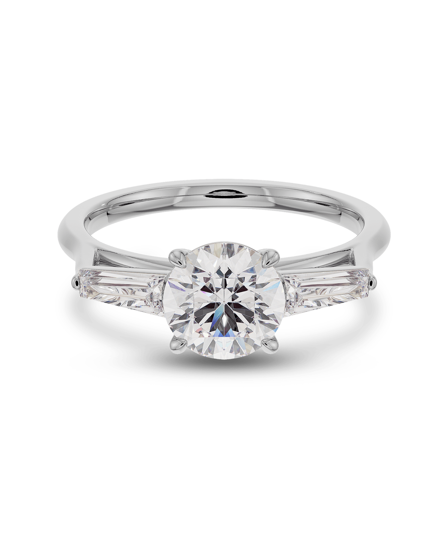 1.0 Carats Round Shape Moissanite Three Stone Engagement Ring