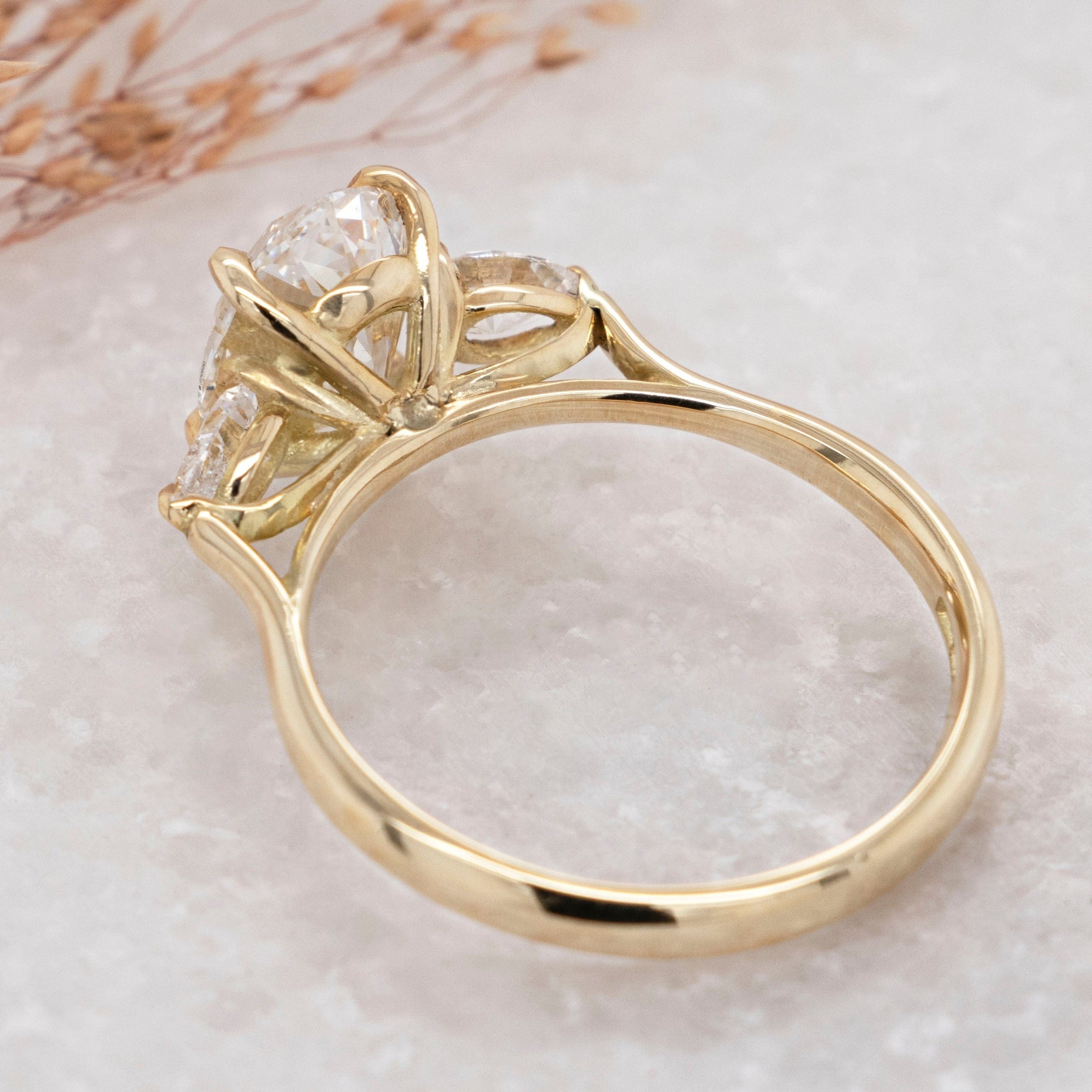 2.0 Carats Oval Shape Moissanite Three Stone Engagement Ring