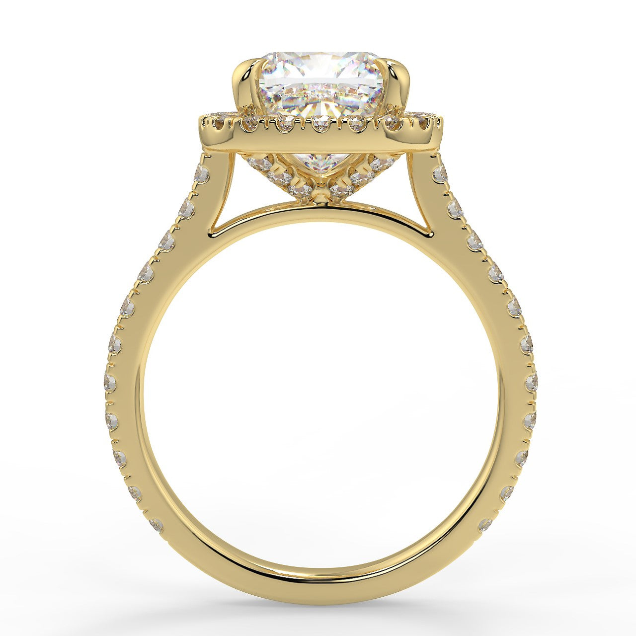 2.50 Carats Cushion Shape Moissanite Halo Pave Engagement Ring