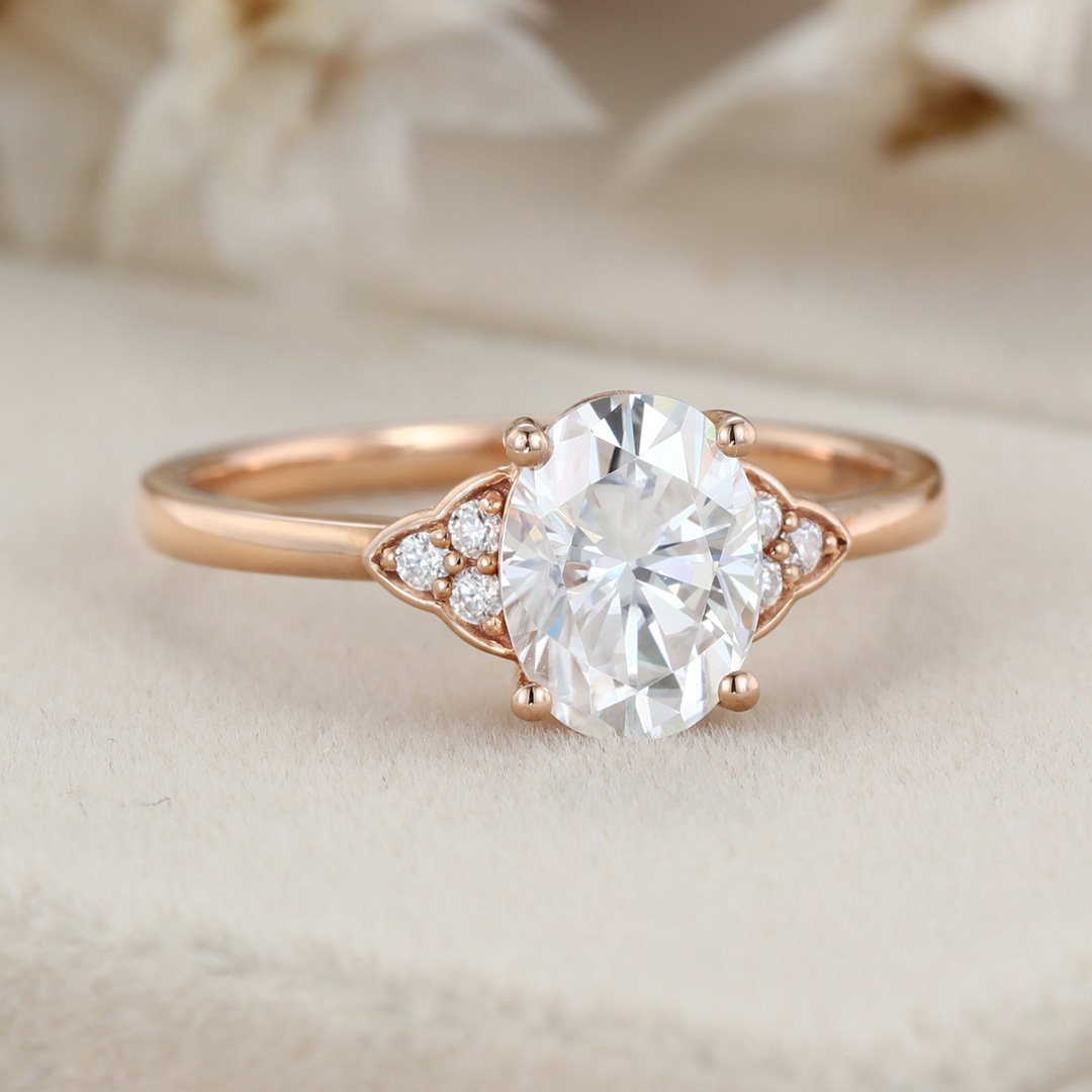 1.50 Carats Oval Shape Moissanite Cluster Engagement Ring