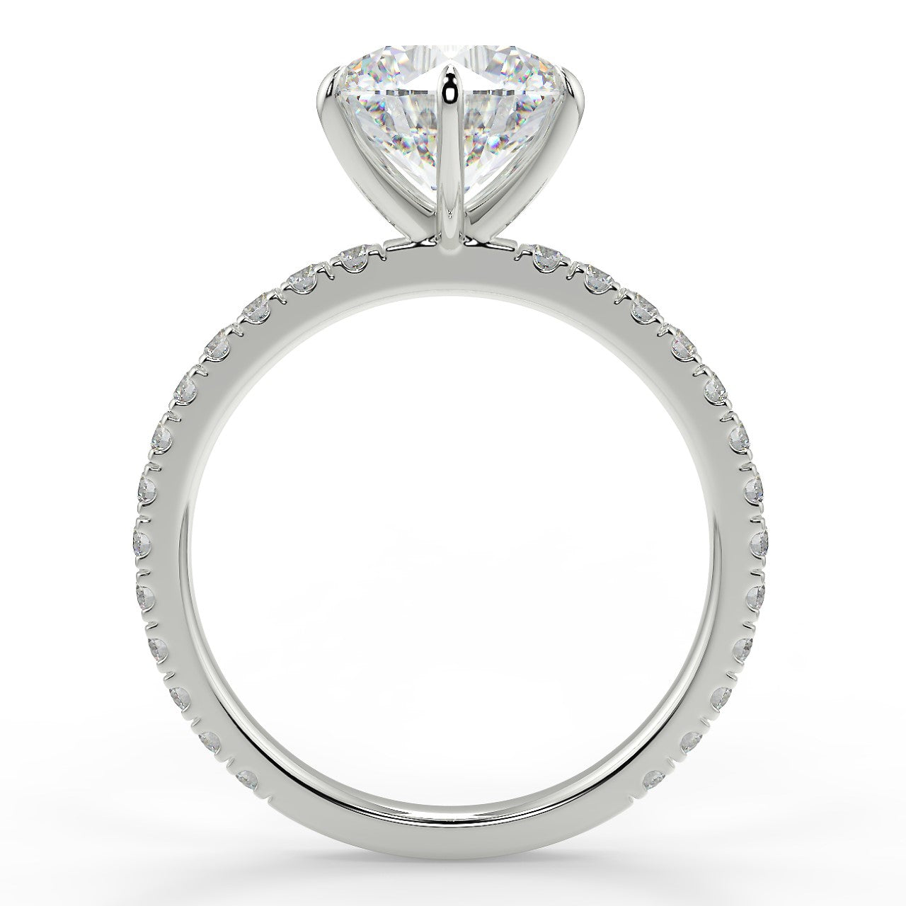 2.50 Carats Round Shape Moissanite Hidden Halo & Pave Stone Engagement Ring
