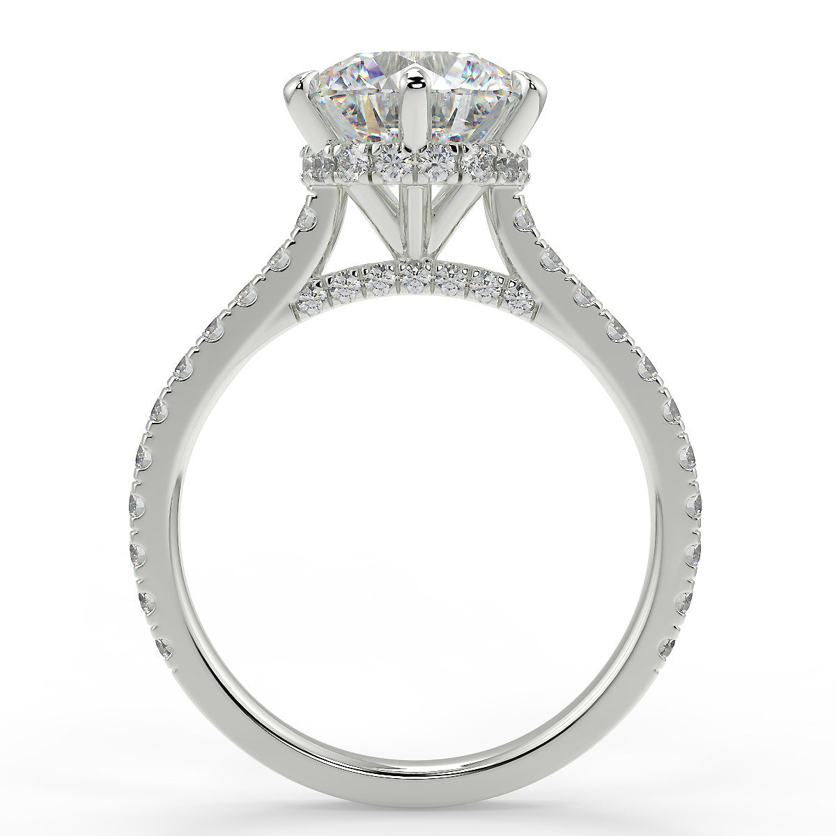 2.20 Carats Round Shape Moissanite Hidden Halo & Pave Engagement Ring