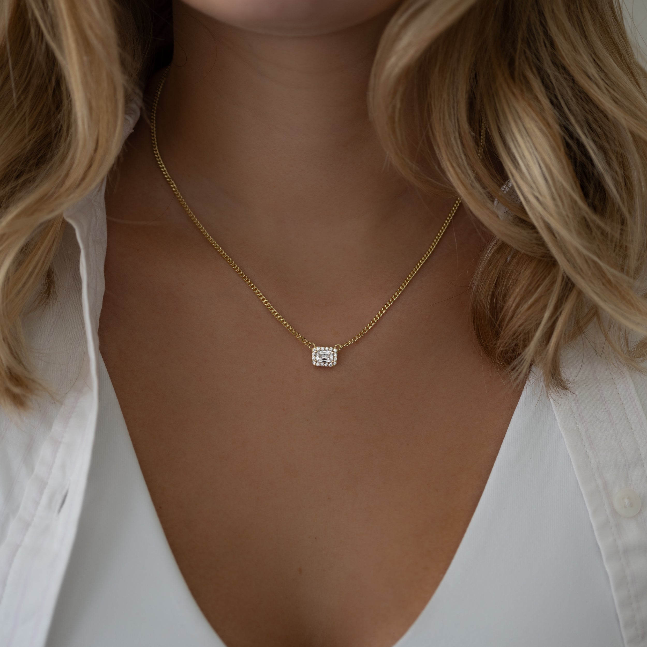 1.20 Carats Radiant Shape Moissanite Diamond Halo Necklace