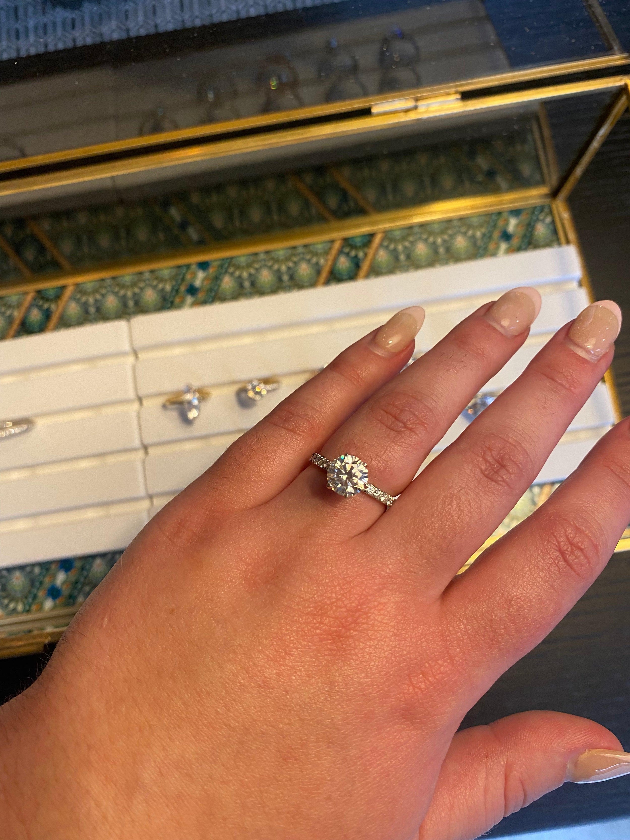 1.50 Carats Round Shape Moissanite Pave Engagement Ring