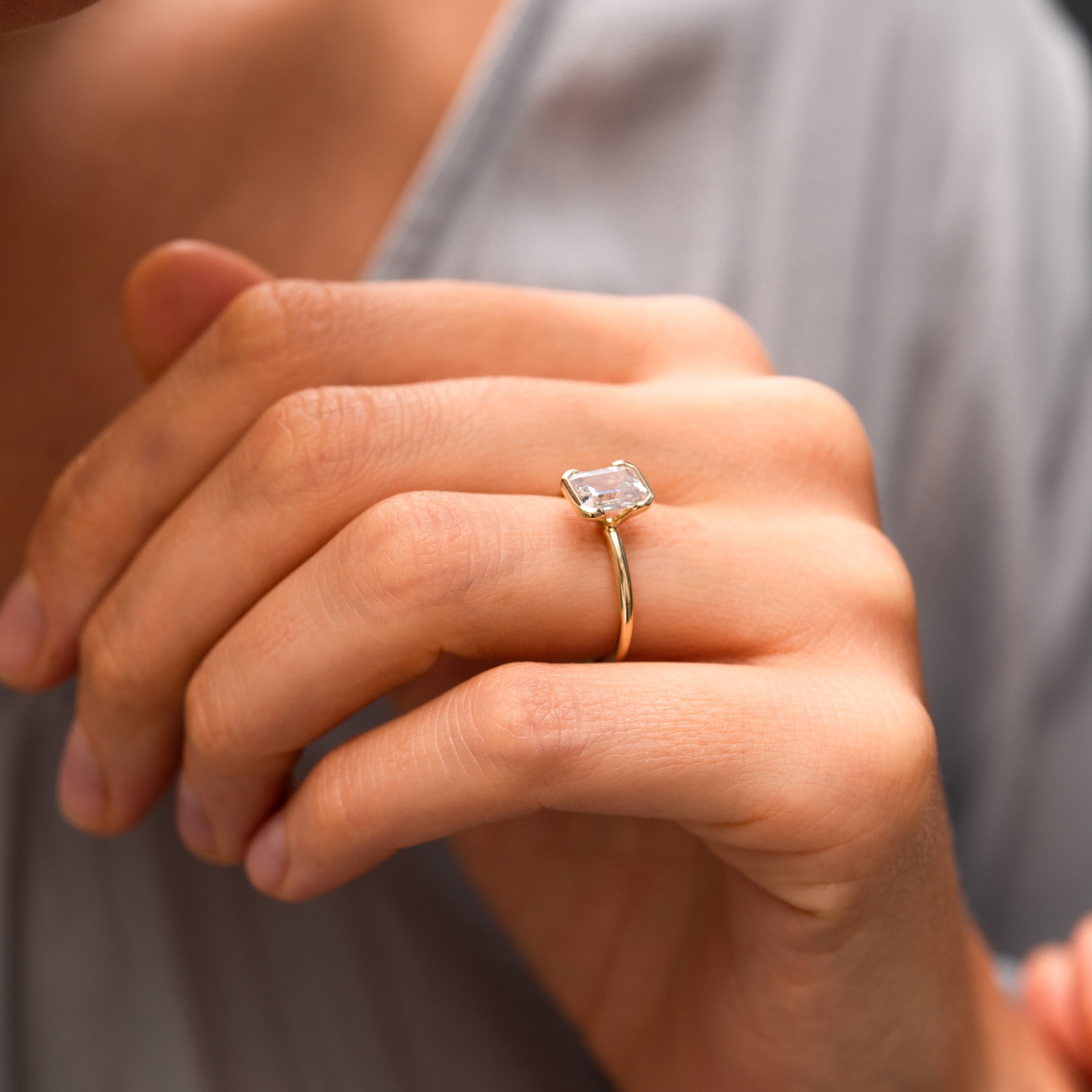 1.0 Carats Emerald Shape Moissanite Solitaire Engagement Ring