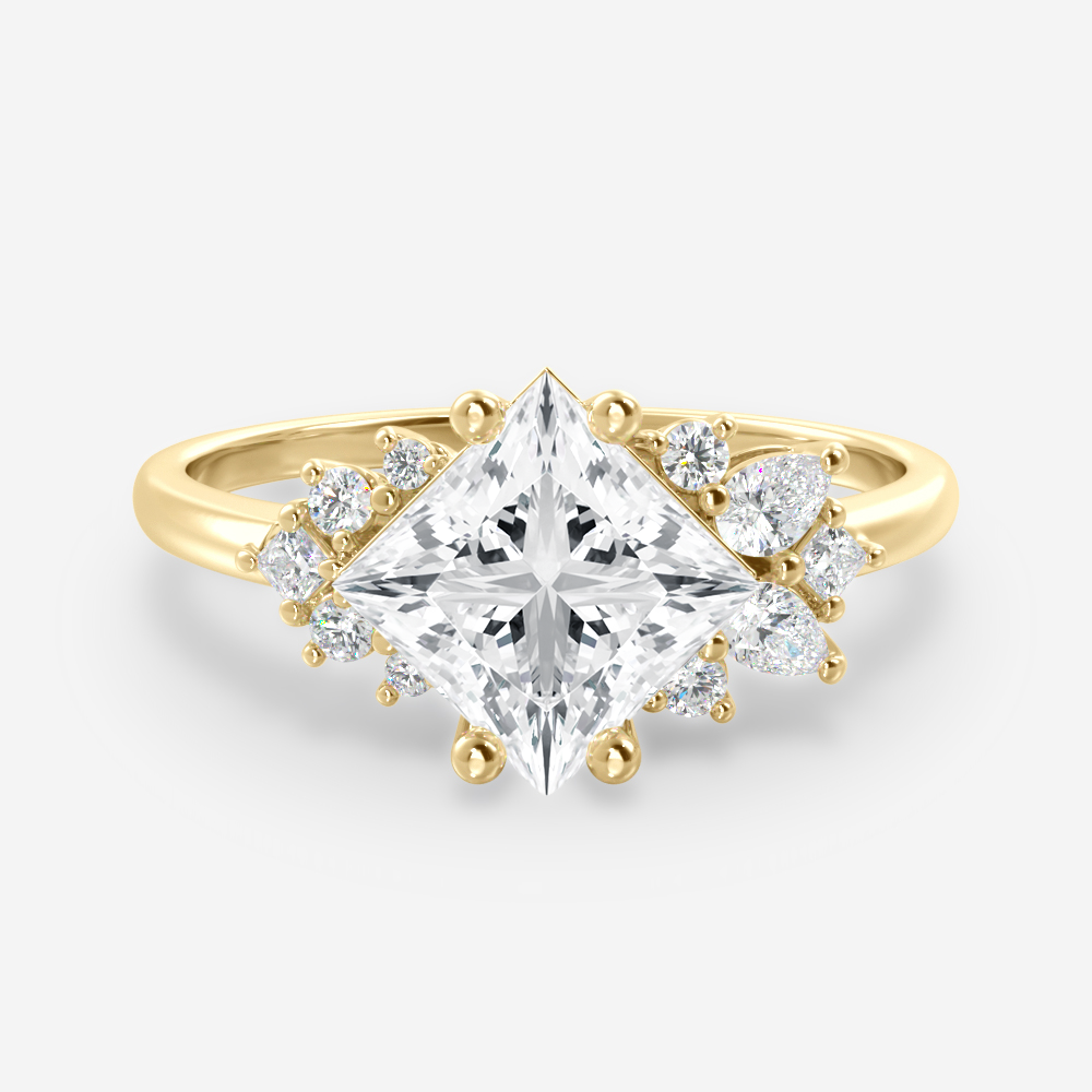 1.50 Carats Princess Shape Moissanite Cluster Engagement Ring