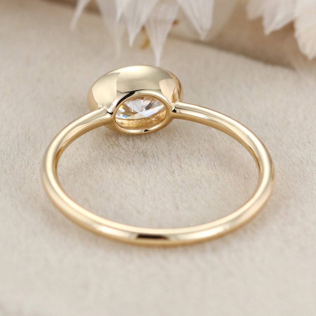 1.0 Carats East West Oval Shape Moissanite Bezel Solitaire Engagement Ring