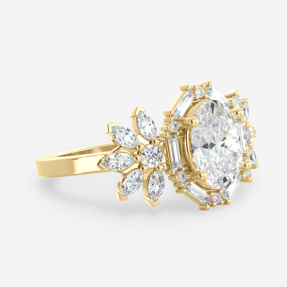 1.25 Carats Oval Shape Moissanite Vintage Cluster Engagement Ring