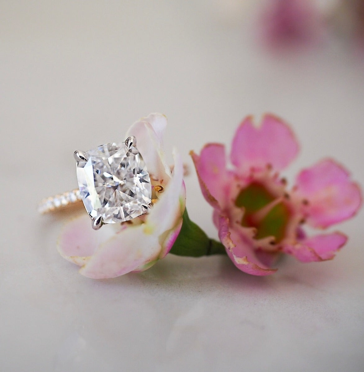 3.0 Carats Cushion Shape Moissanite pave Engagement Ring