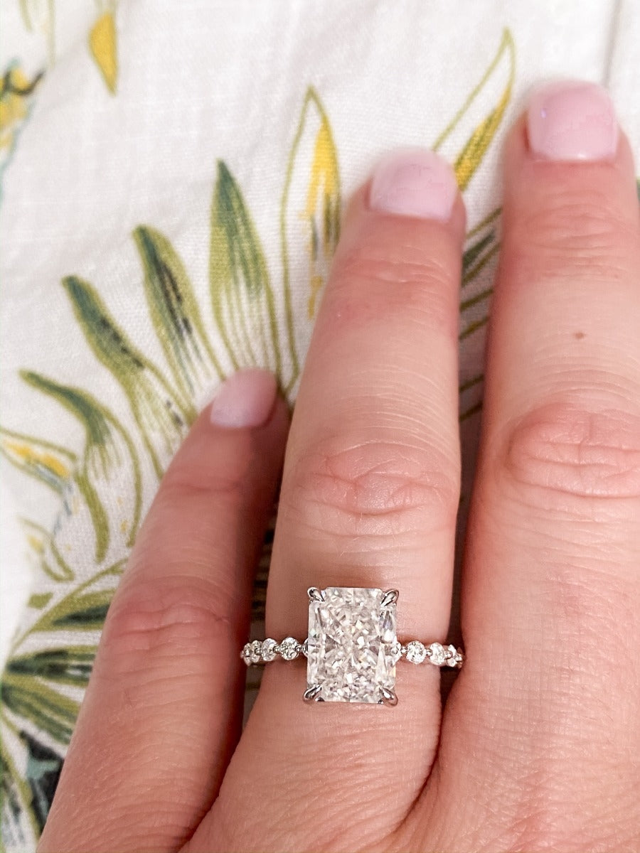 3.0 Carats Radiant Shape Moissanite Pave Engagement Ring