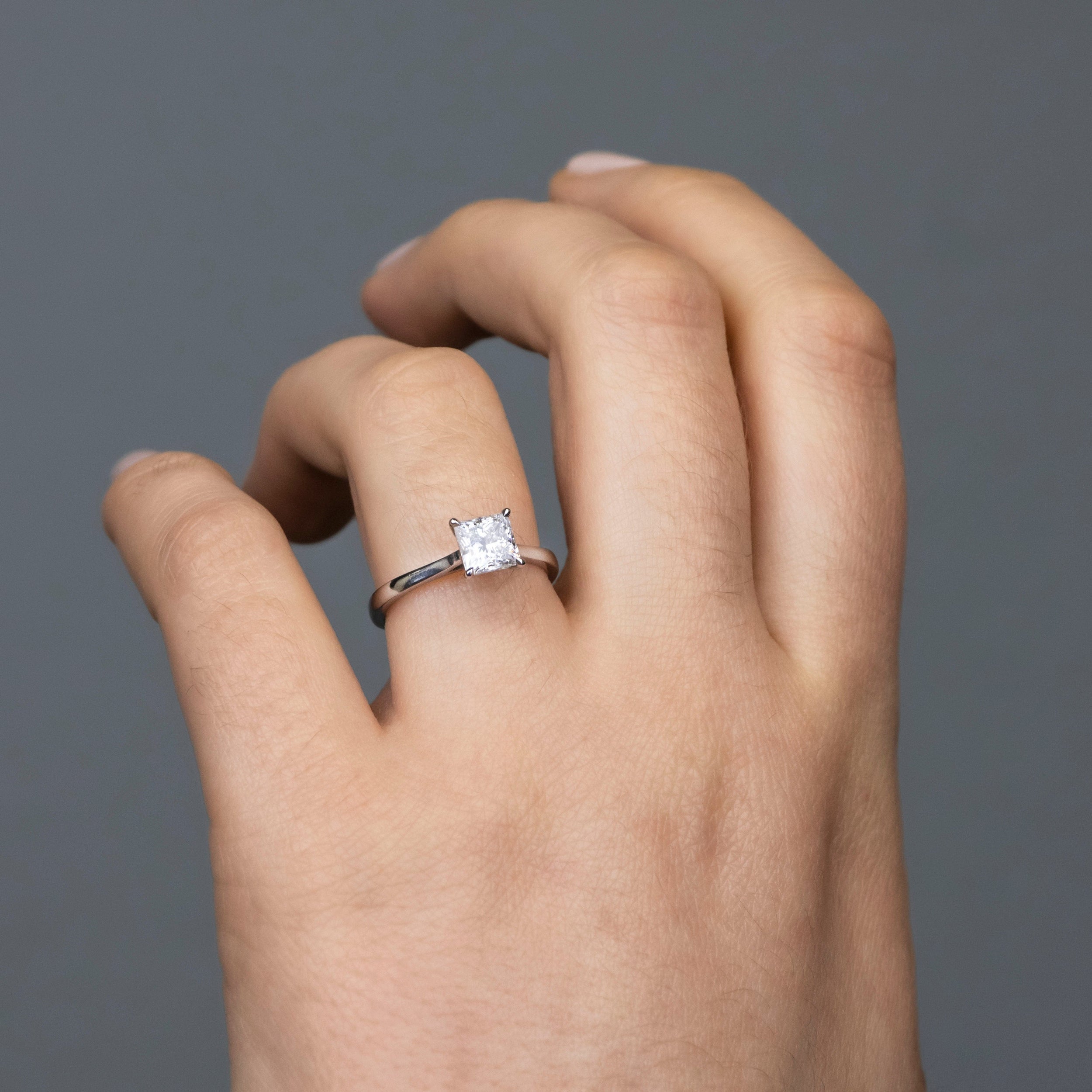 1.05 Carats Princess Shape Moissanite Solitaire Engagement Ring