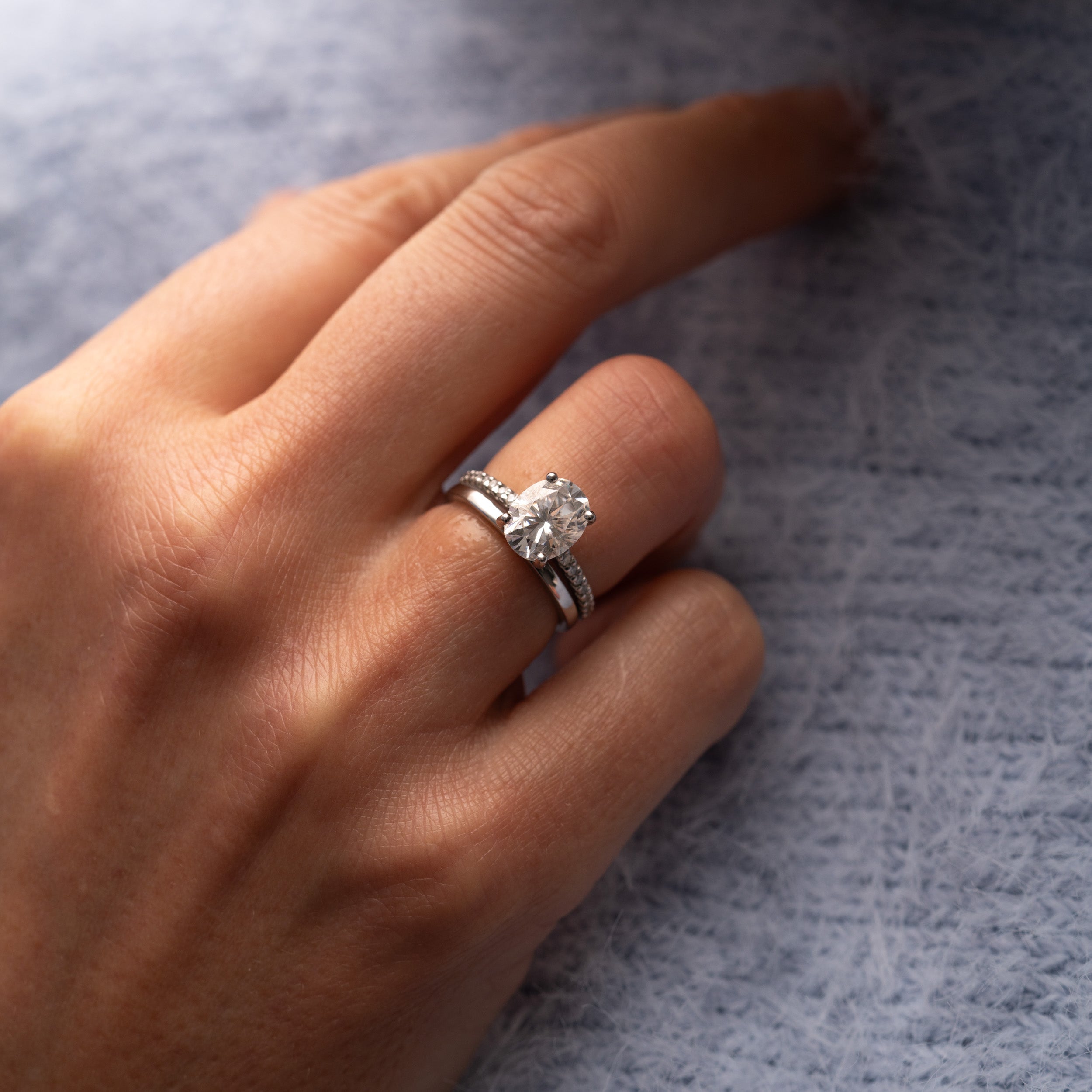 1.39 Carats Oval Shape Moissanite Pave Engagement Ring