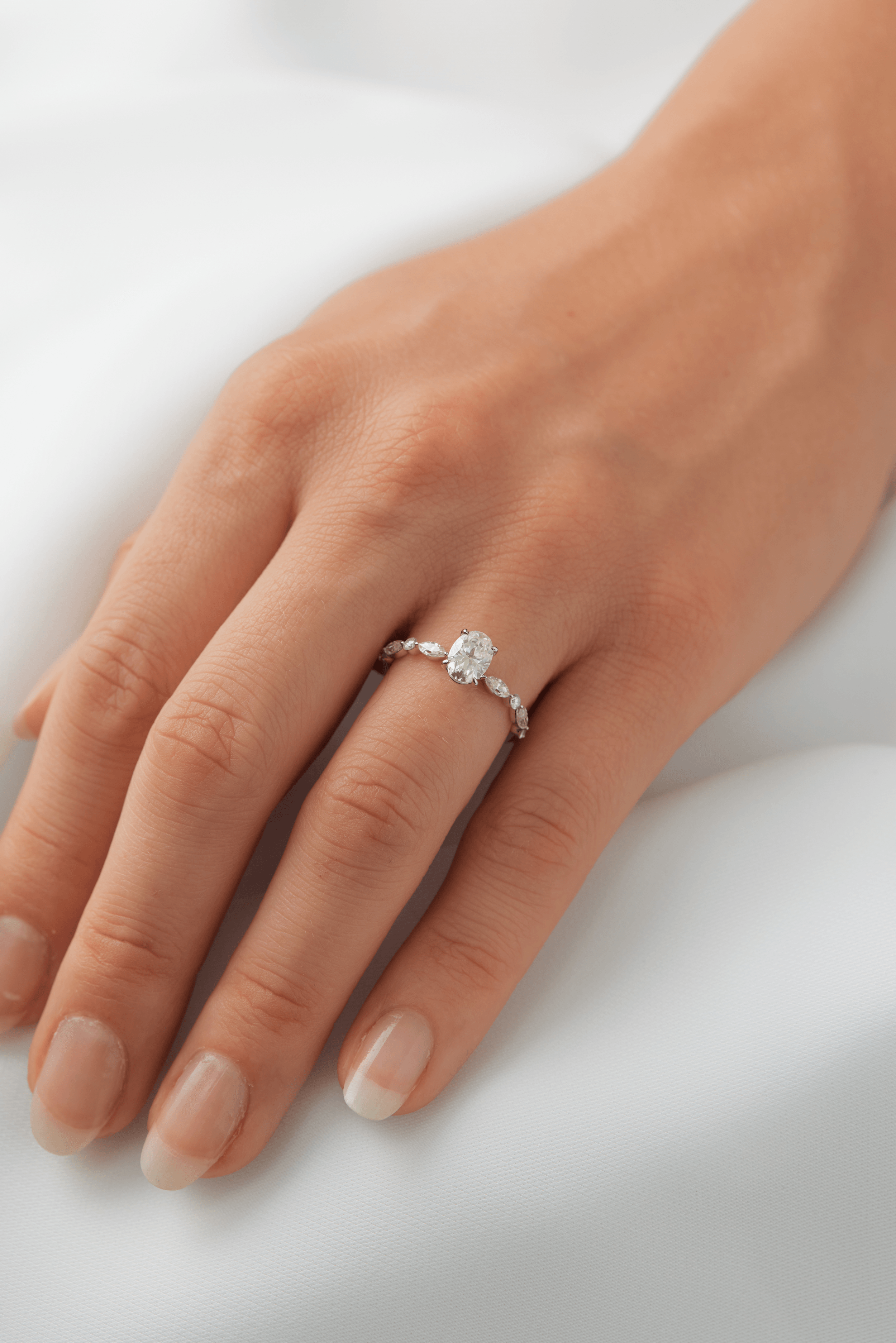 1.0 Carats Oval Shape Moissanite Pave Engagement Ring