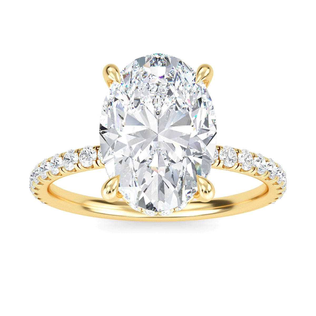 2.70 Carats Oval Shape Moissanite Hidden Halo & Pave Engagement Ring