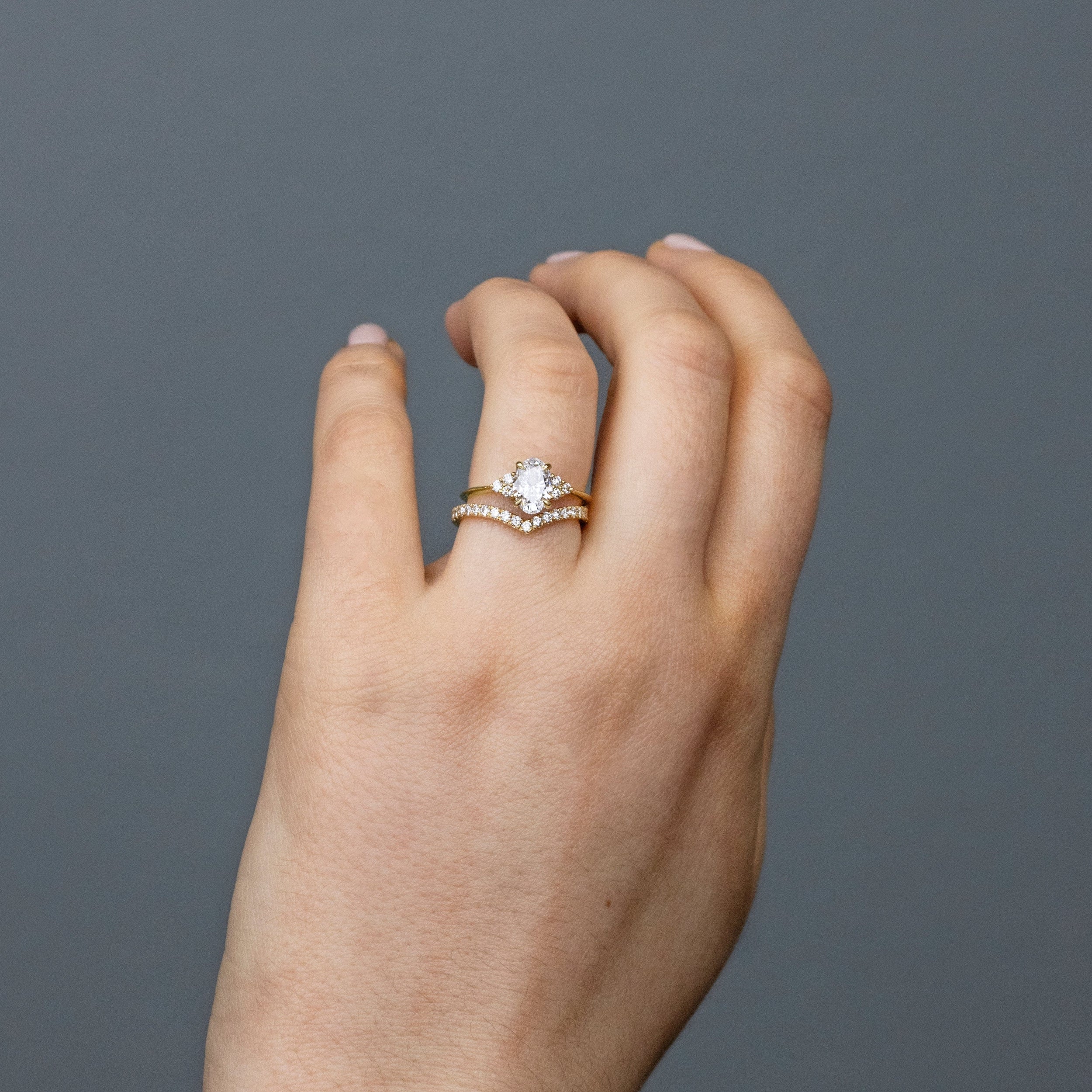 1.0 Carats Oval Shape Moissanite Cluster Engagement Ring