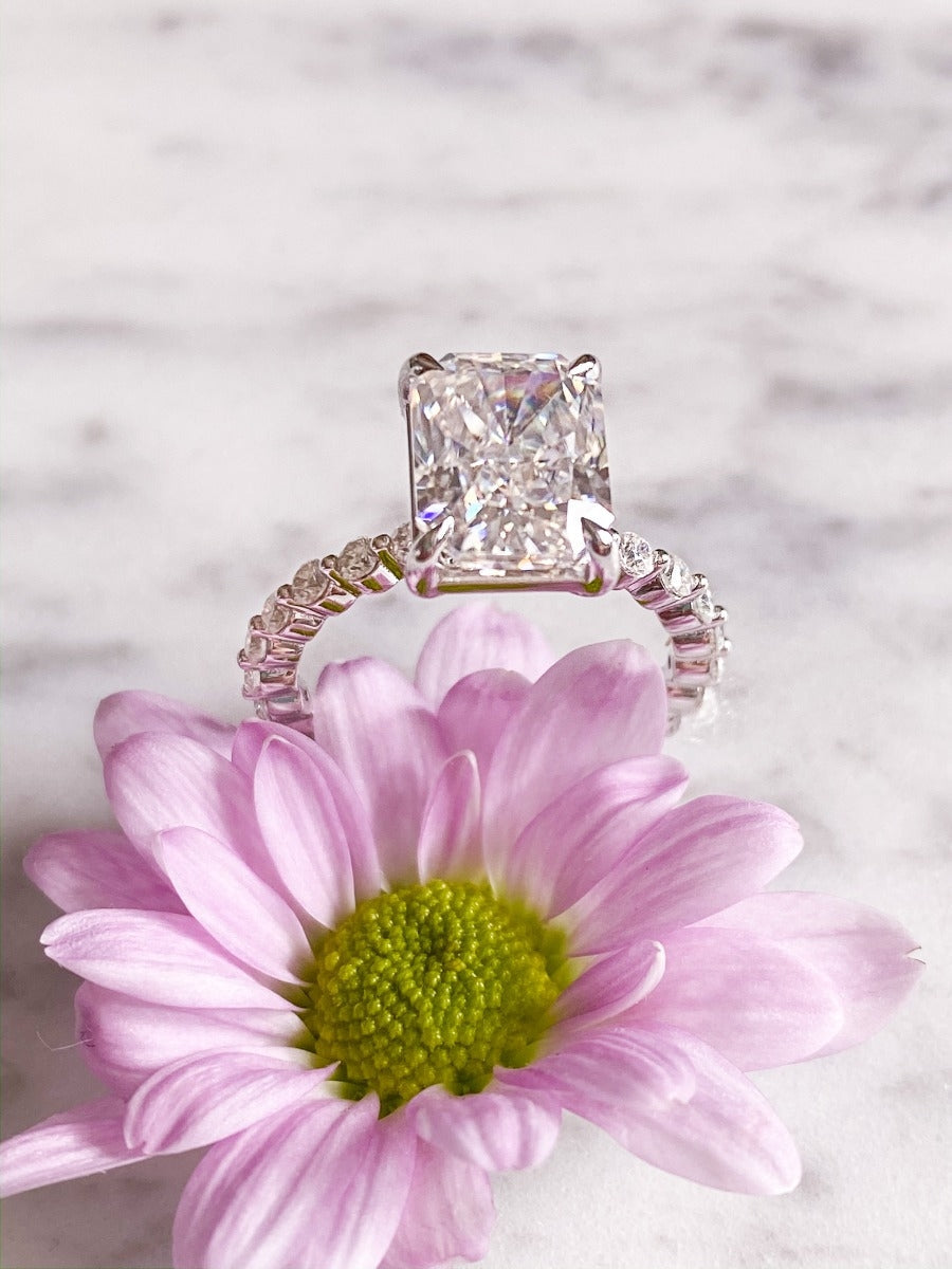 3.0 Carats Radiant Shape Moissanite Pave Engagement Ring