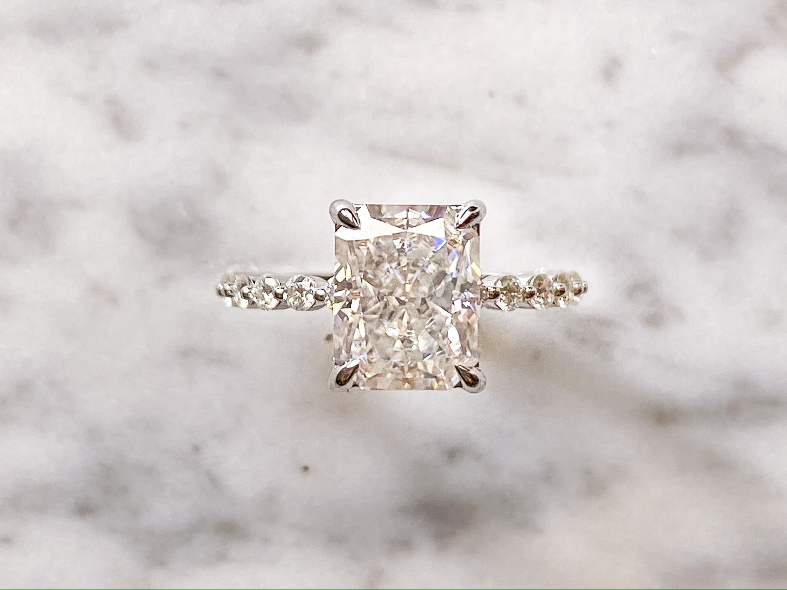 3.0 Carats Radiant Shape Moissanite Pave Engagement Ring
