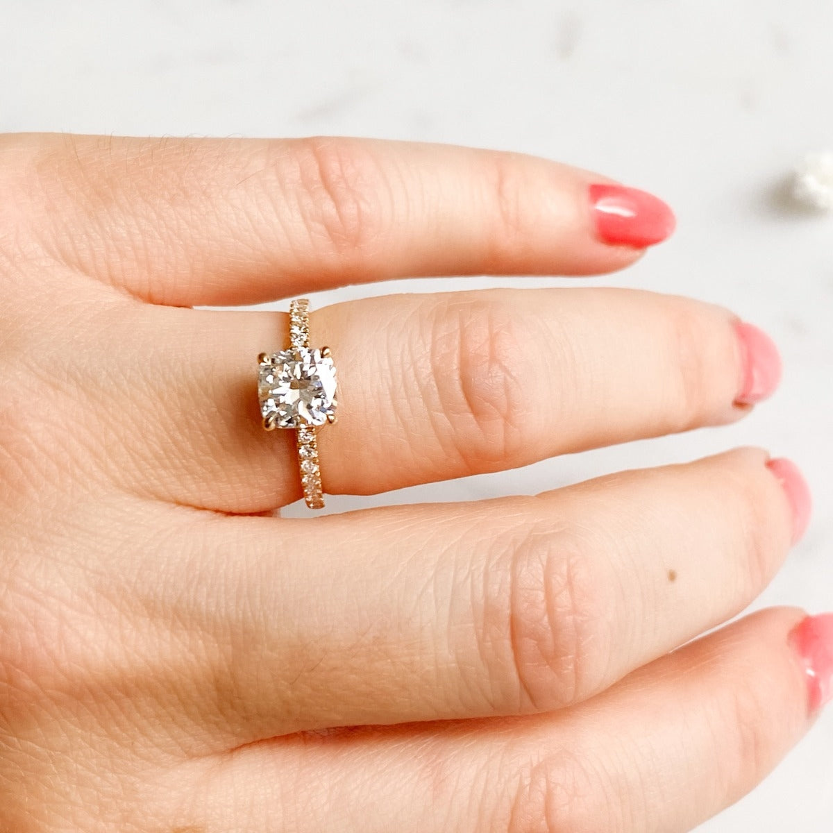 1.11 Carats Cushion Shape Moissanite Pave Engagement Ring