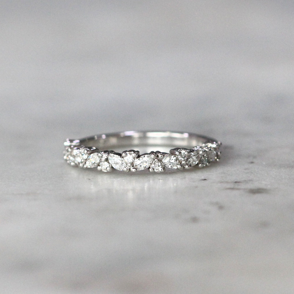 0.55 Carats Moissanite Round & Marquise Shape Vintage Stacking Eternity Wedding Band