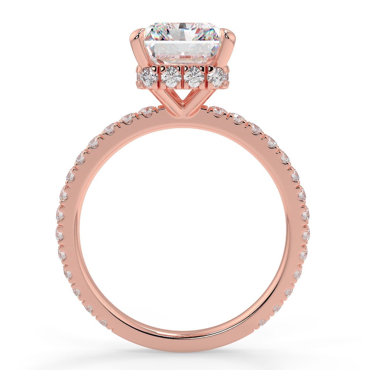 2.50 Carats Radiant Shape Moissanite Hidden Halo Pave Engagement Ring