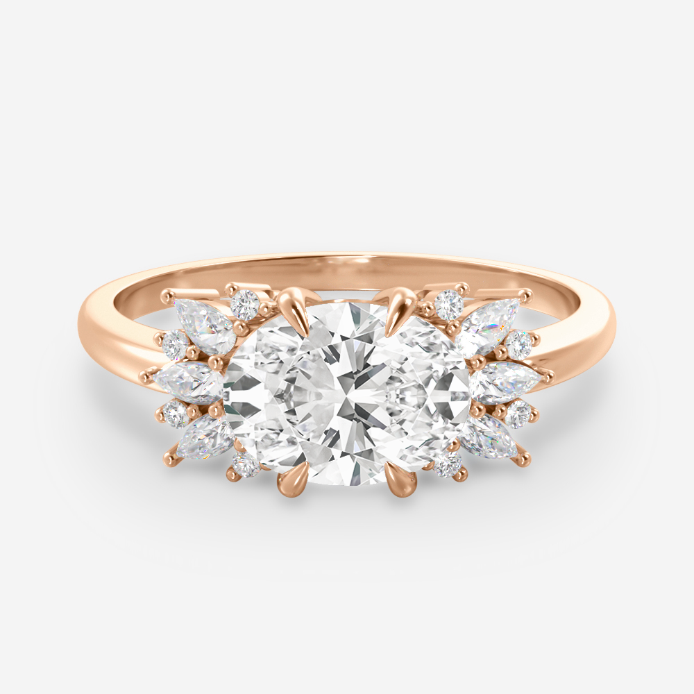 1.25 Carats East West Oval Shape Moissanite Cluster Engagement Ring
