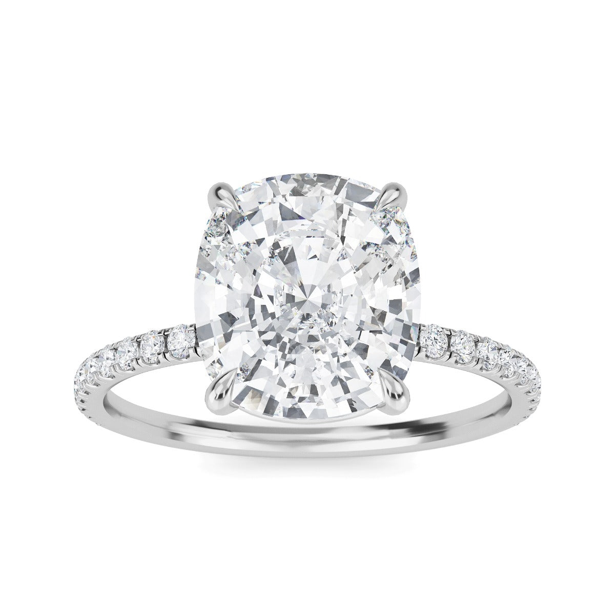 3.0 Carats Cushion Shape Moissanite pave Engagement Ring