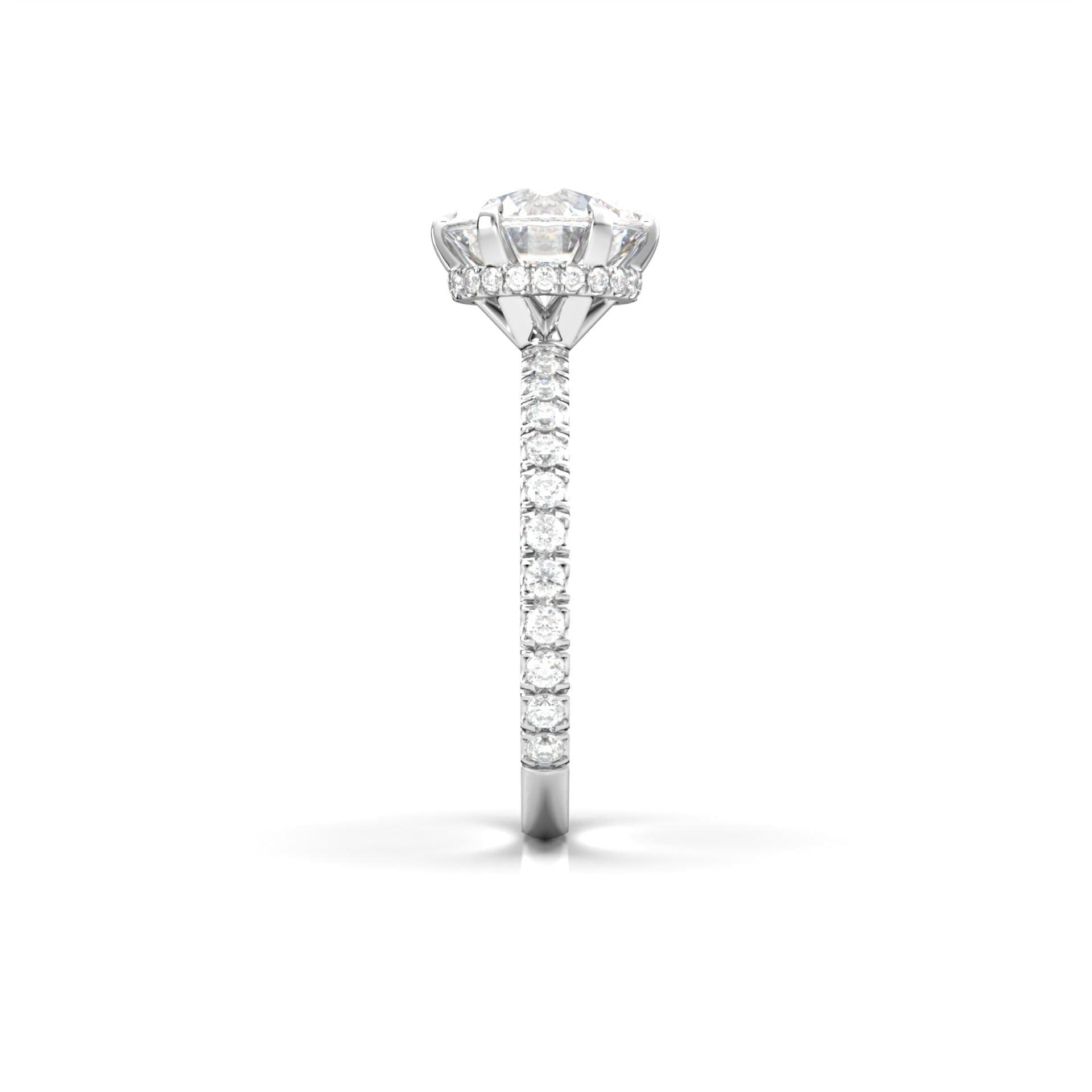 1.0 Carats Round Shape Moissanite Hidden & Halo Engagement Ring