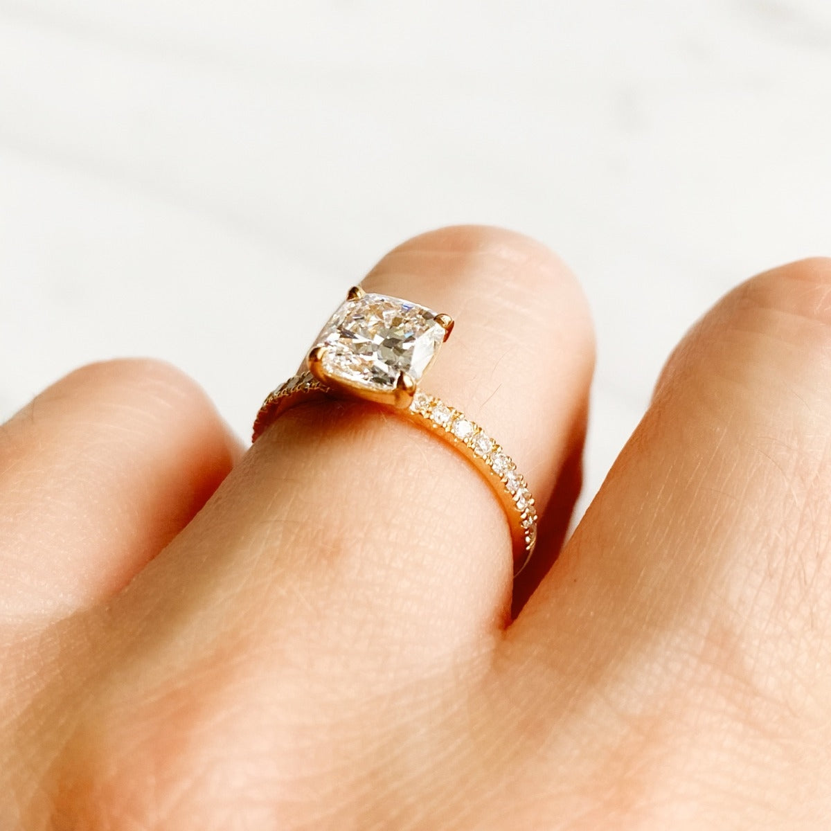 1.11 Carats Cushion Shape Moissanite Pave Engagement Ring