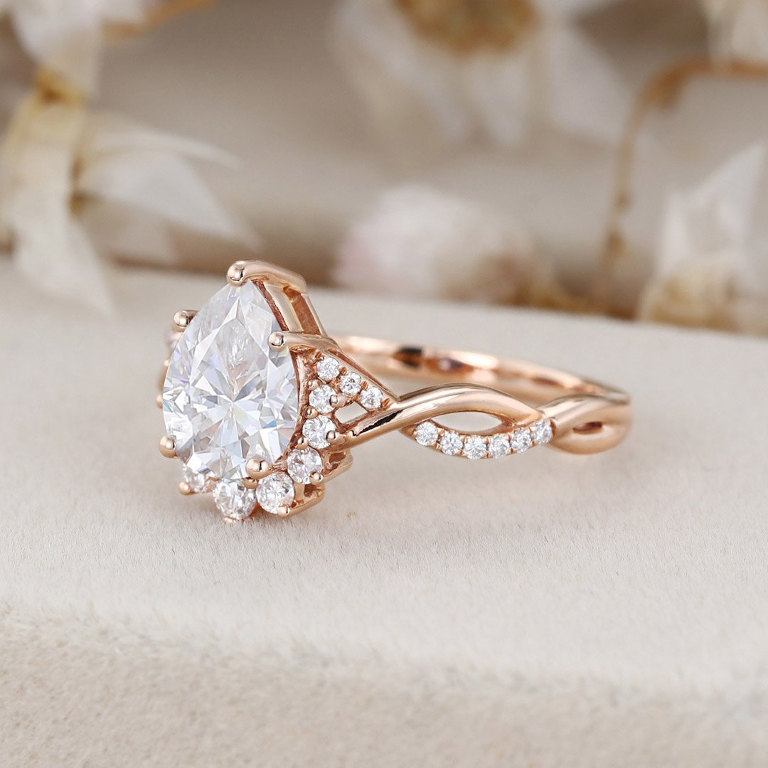 1.50 Carats Pear Shape Moissanite Twisted Engagement Ring