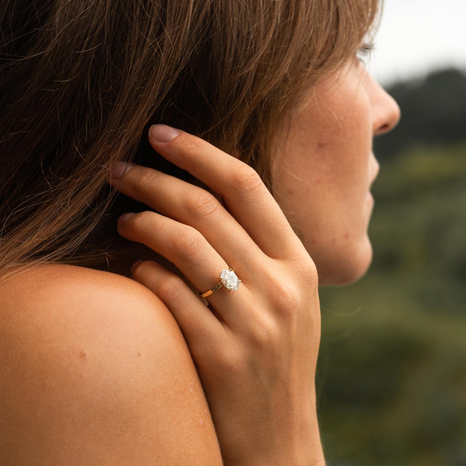 1.40 Carats Oval Shape Moissanite Hidden Halo Engagement Ring