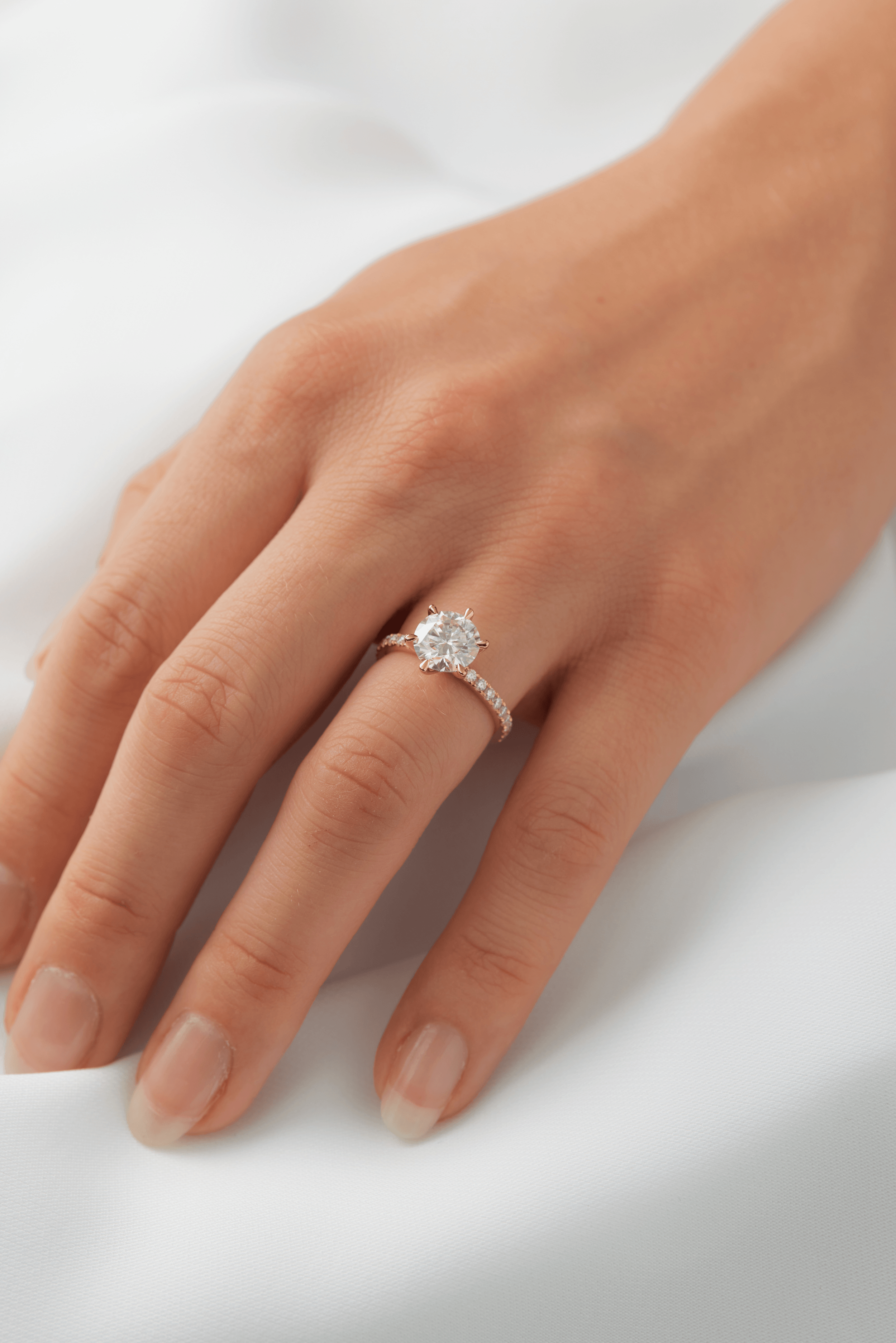 1.50 Carats Round Shape Moissanite Pave Engagement Ring