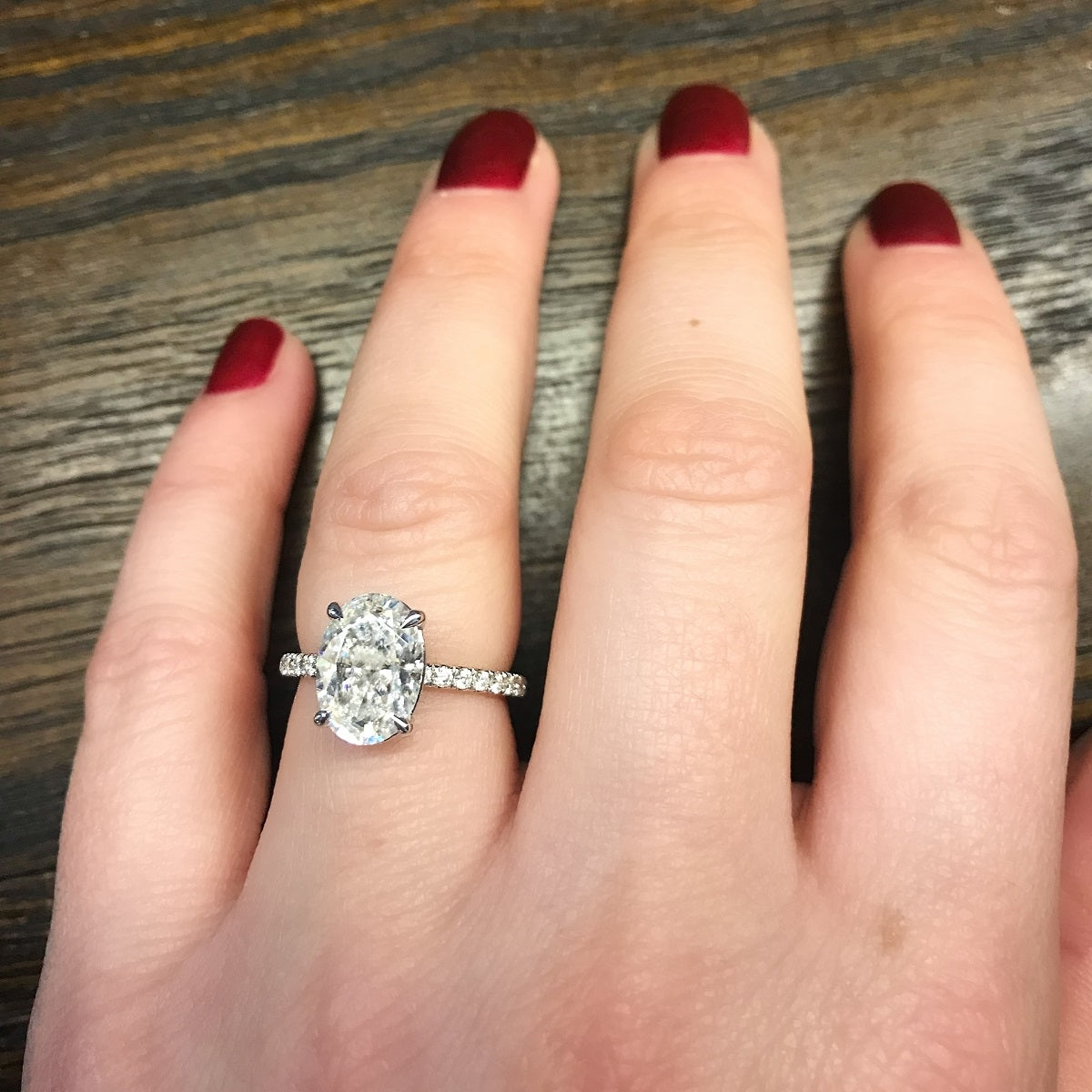 2.70 Carats Oval Shape Moissanite Hidden Halo & Pave Engagement Ring