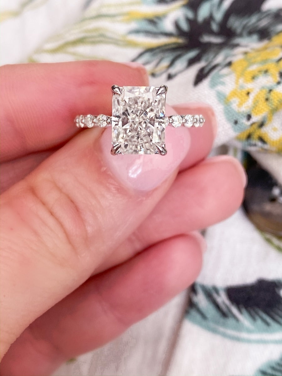 3.0 Carats Radiant Shape Moissanite Pave Engagement Ring