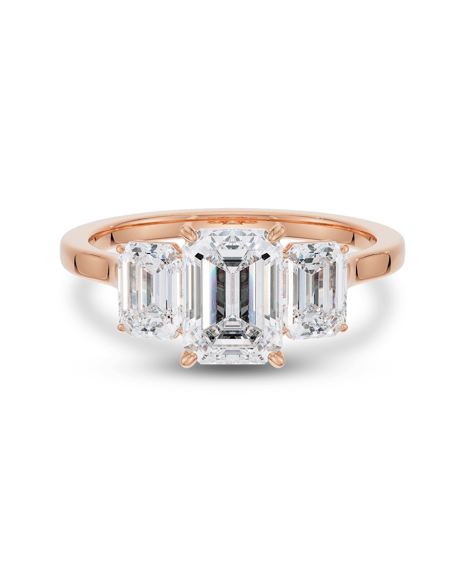 1.10 Carats Emerald Shape Moissanite Three Stone Engagement Ring