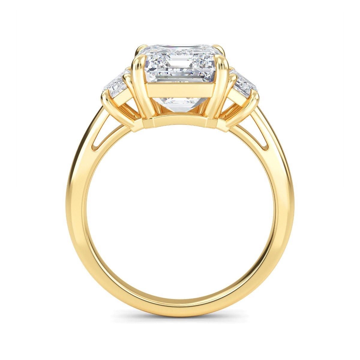 4.50 Carats Emerald Shape Moissanite Three Stone Engagement Ring