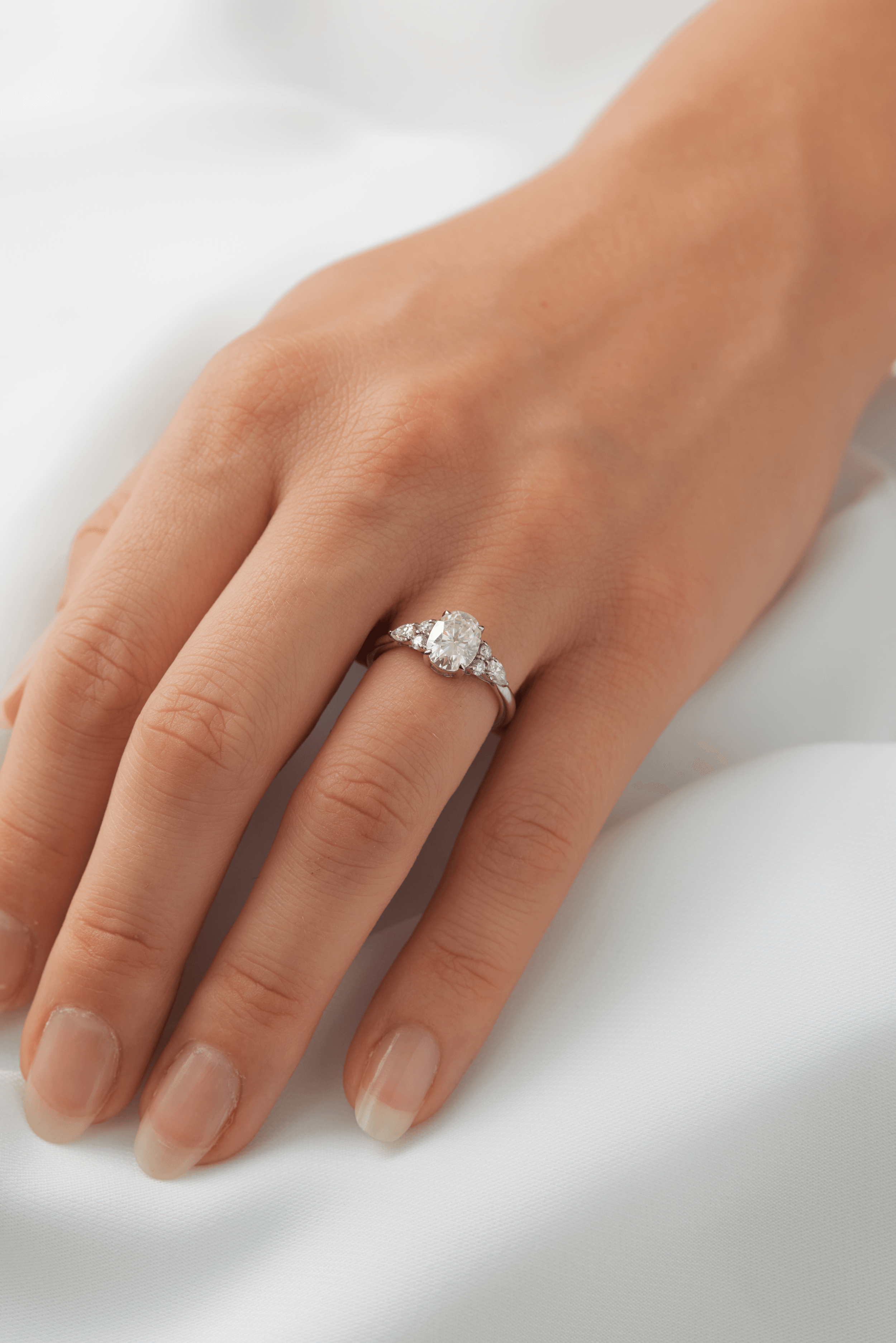 1.0 Carats Oval Shape Moissanite Cluster Engagement Ring