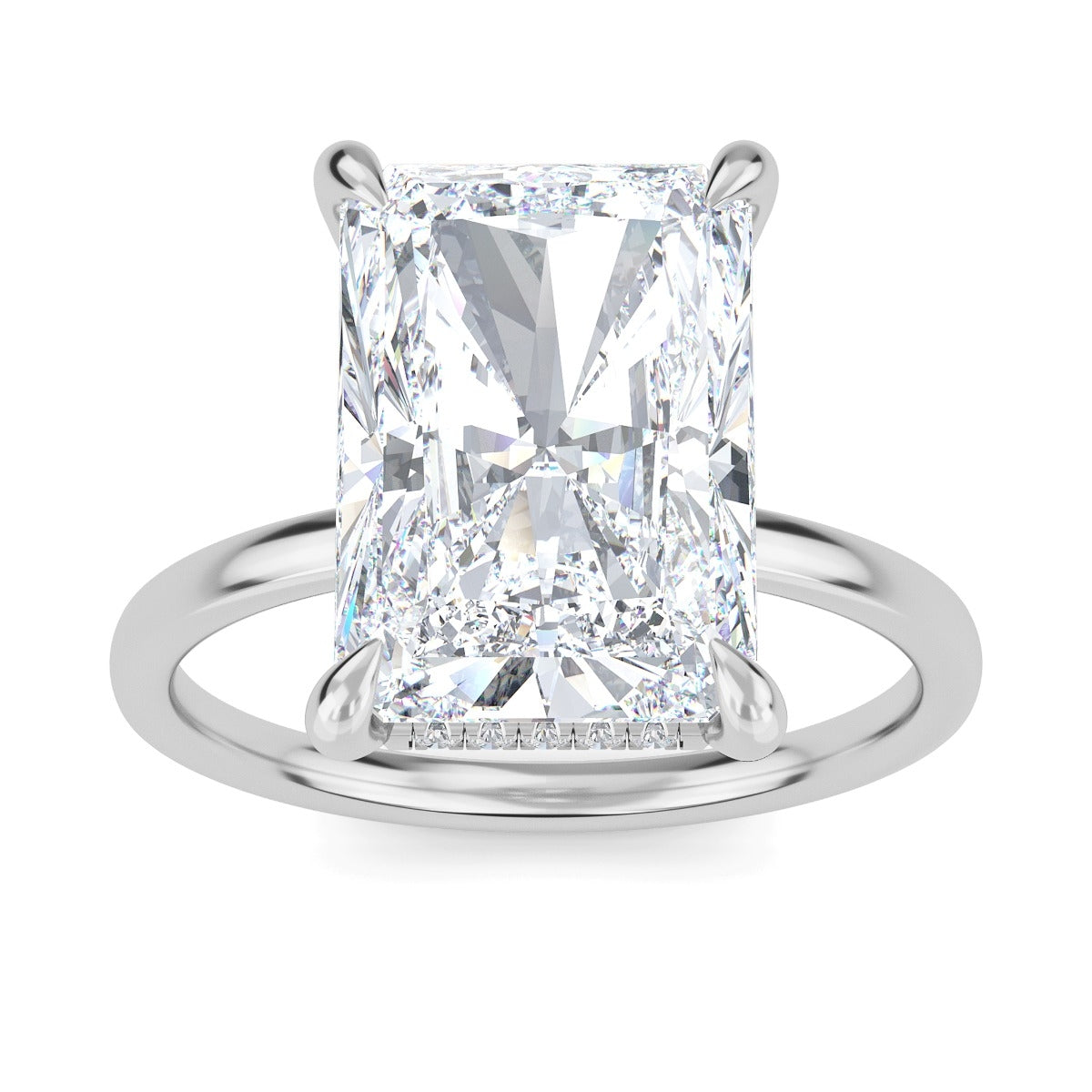 3.0 Carats Radiant Shape Moissanite Hidden Halo Engagement Ring