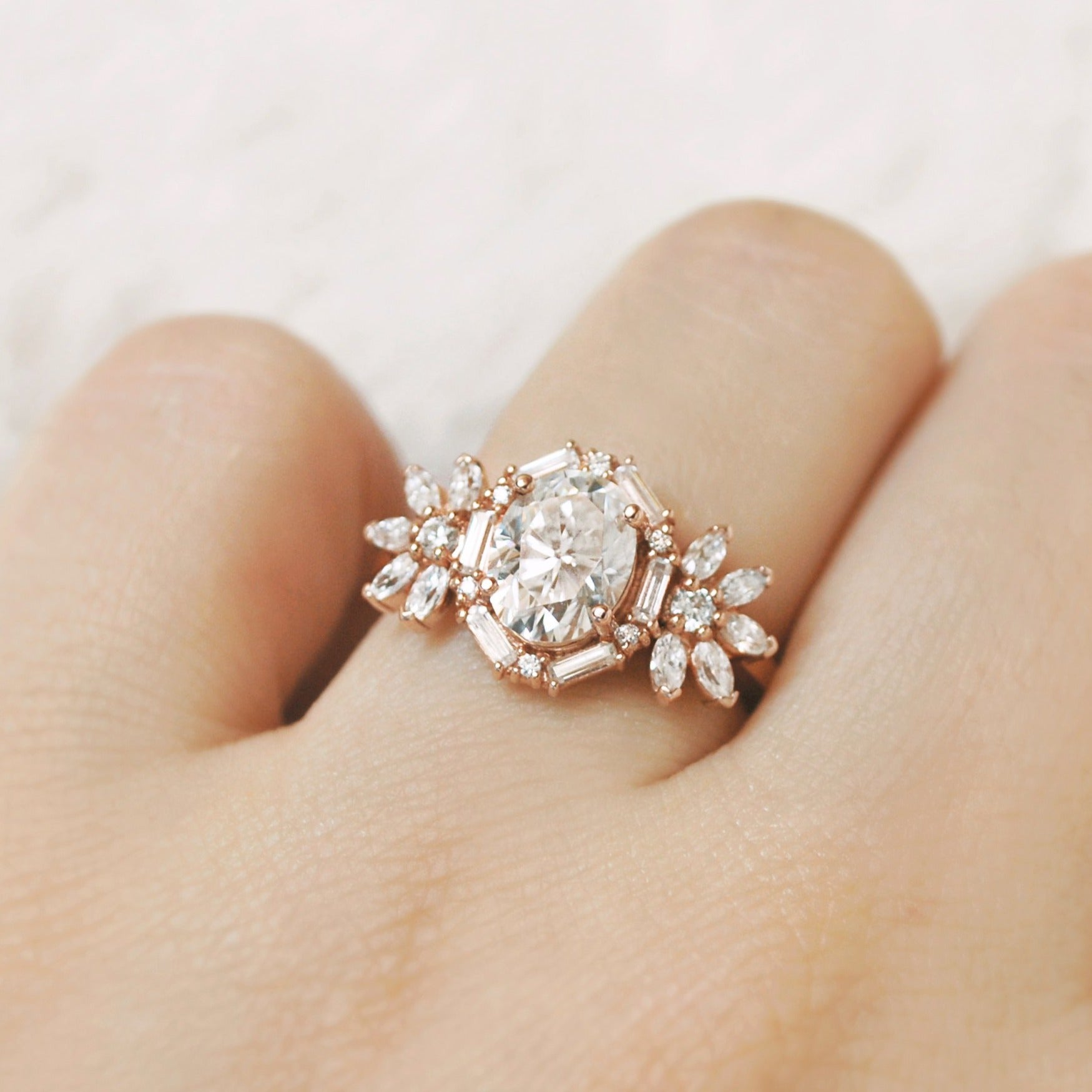 1.25 Carats Oval Shape Moissanite Vintage Cluster Engagement Ring