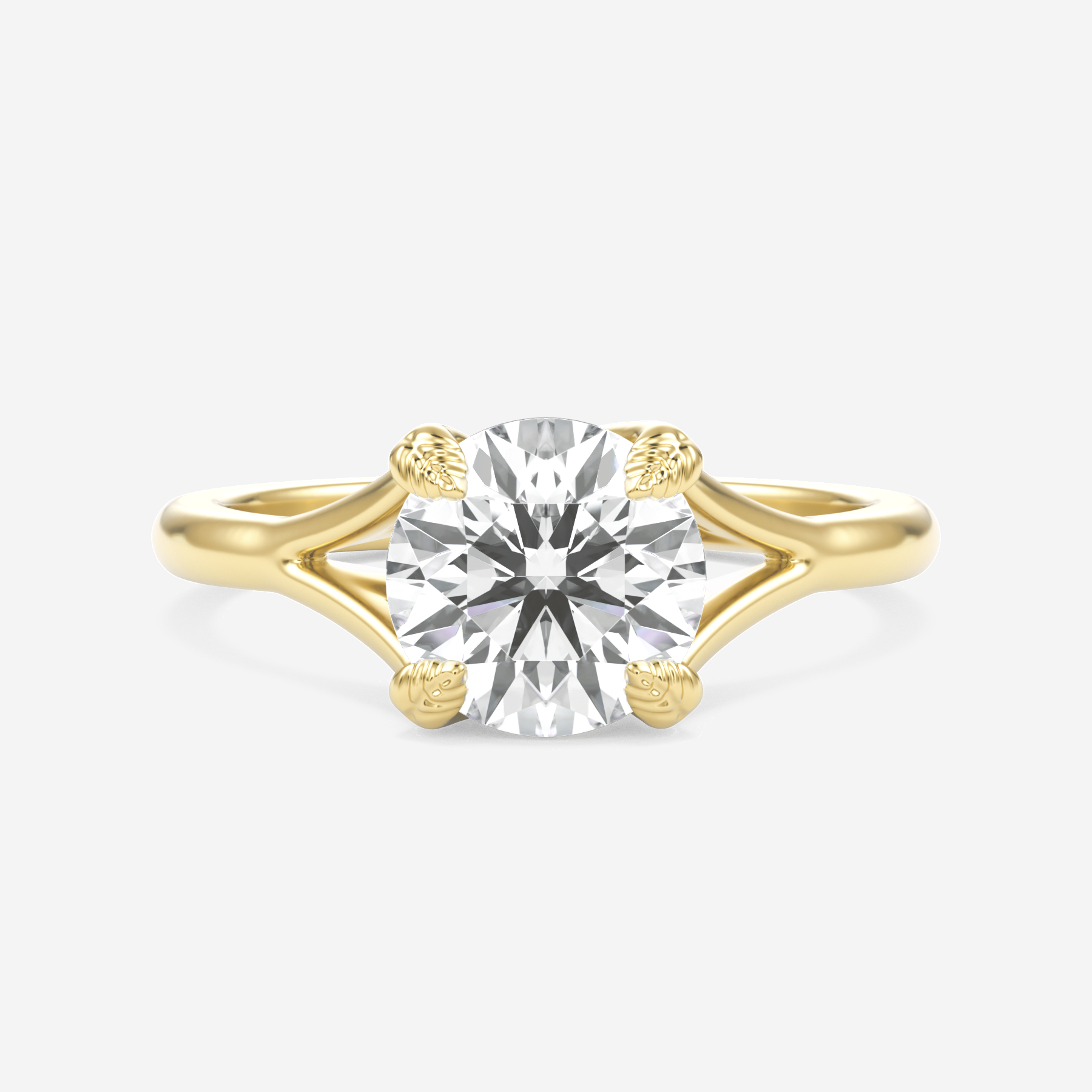 1.50 Carats Round Shape Moissanite Solitaire Split Shank Engagement Ring