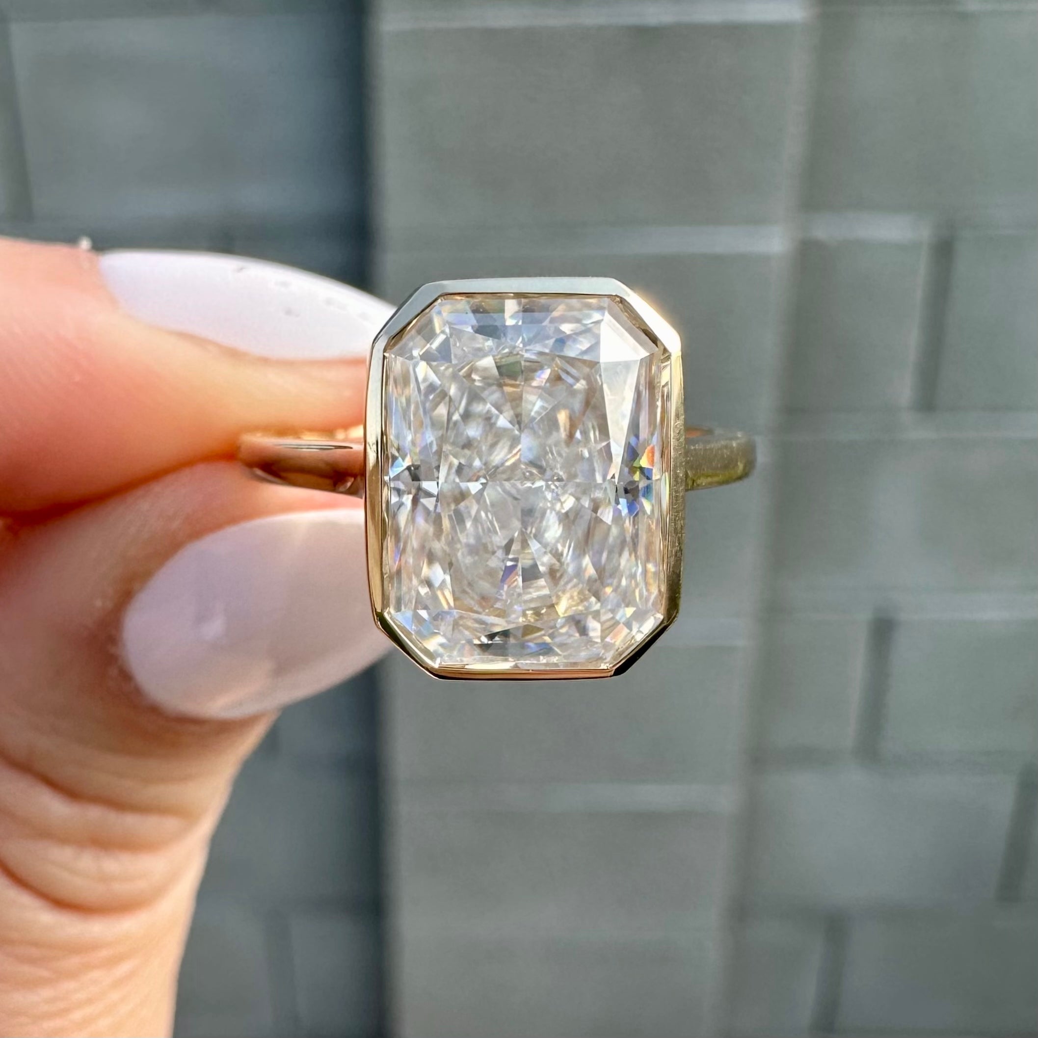 4.80 Carats Radiant Shape Moissanite Solitaire Bezel Engagement Ring