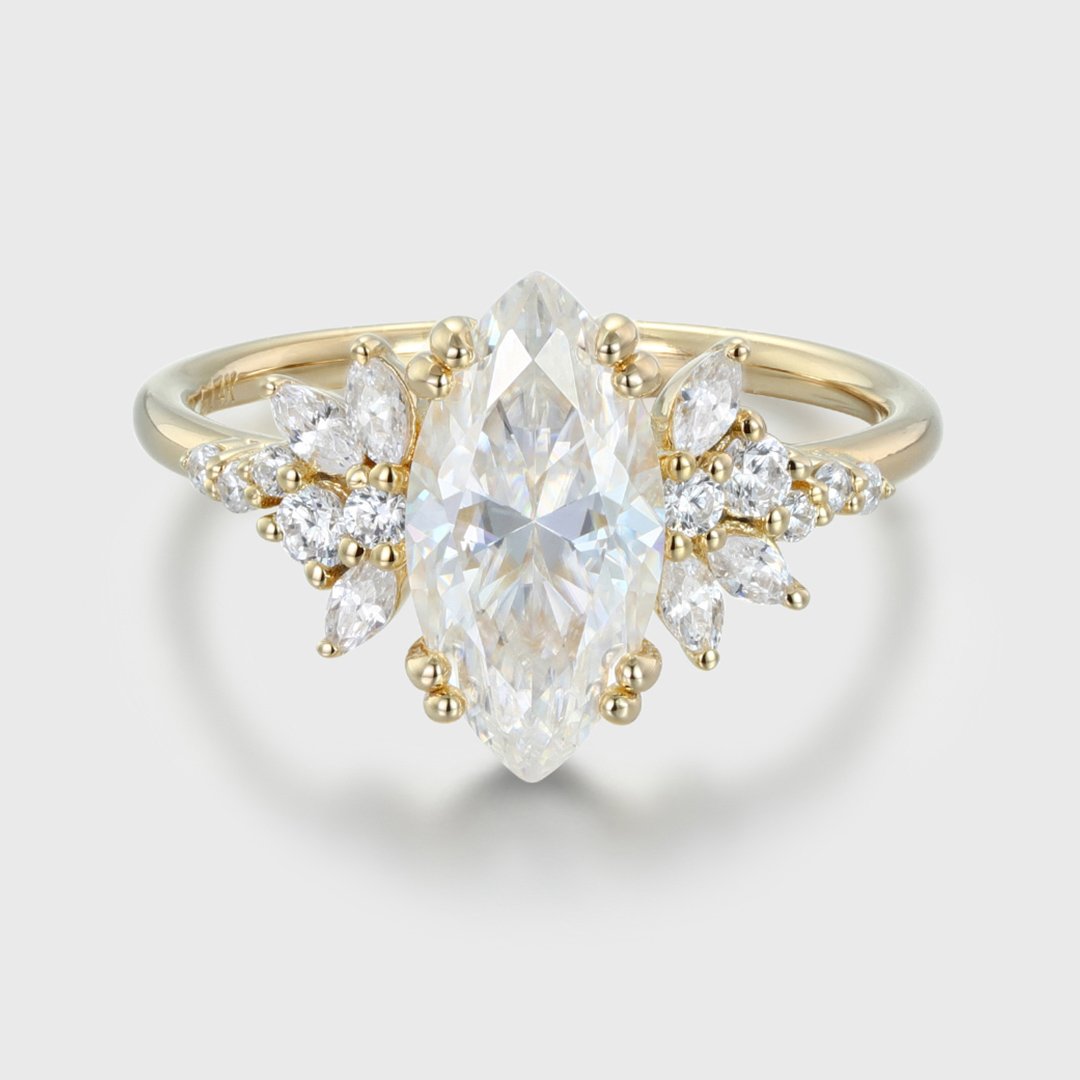 1.70 Carats Marquise Shape Moissanite Cluster Engagement Ring