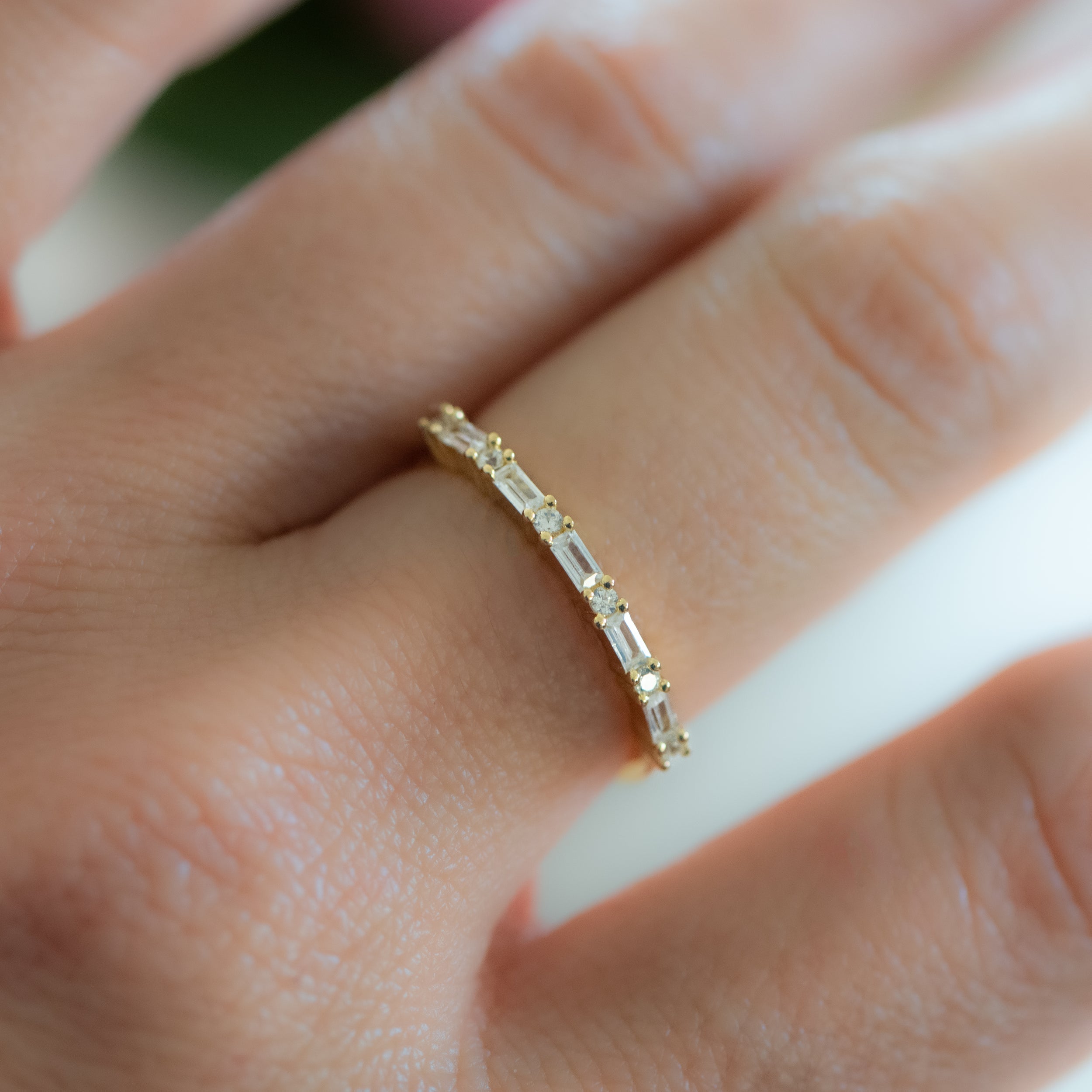 0.80 Carats Moissanite Baguette & Round Cut Half Eternity Wedding Band