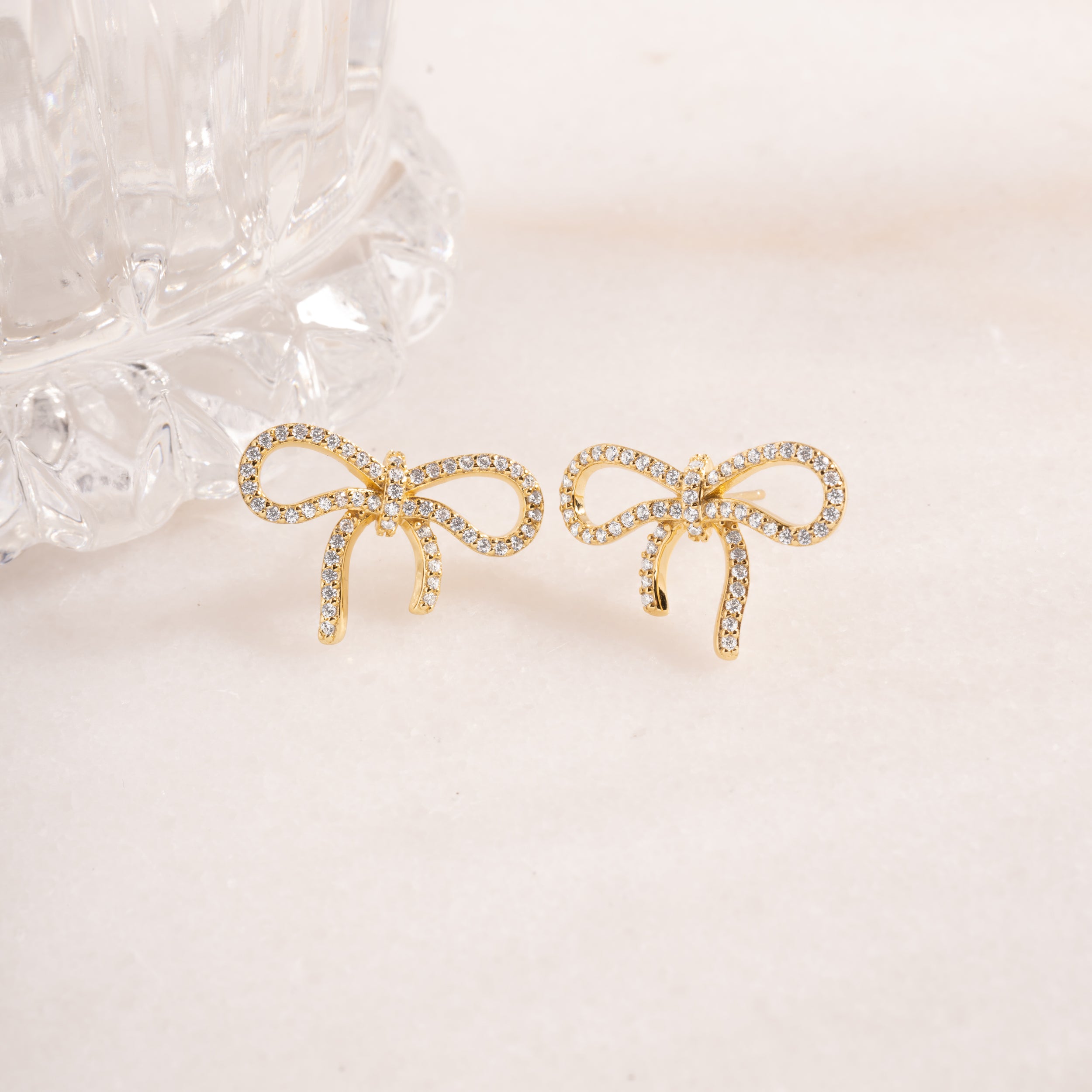 1.0 TCW Round Shape Moissanite Bow Stud Earrings