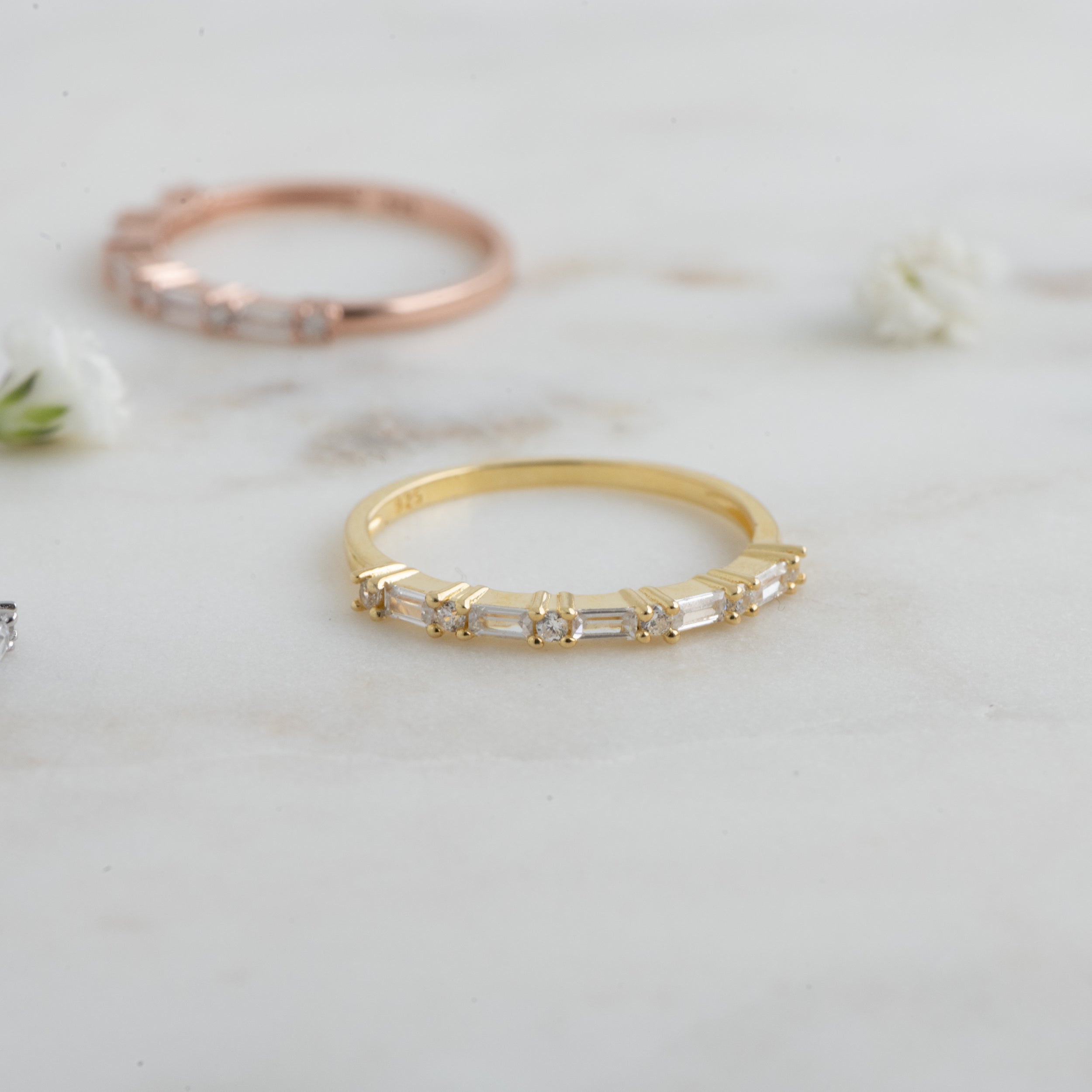 0.80 Carats Moissanite Baguette & Round Cut Half Eternity Wedding Band