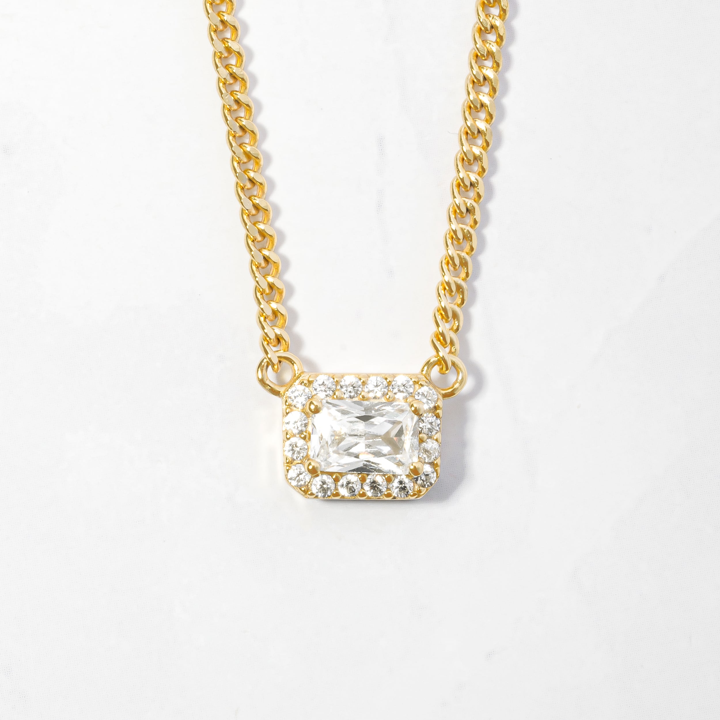 1.20 Carats Radiant Shape Moissanite Diamond Halo Necklace