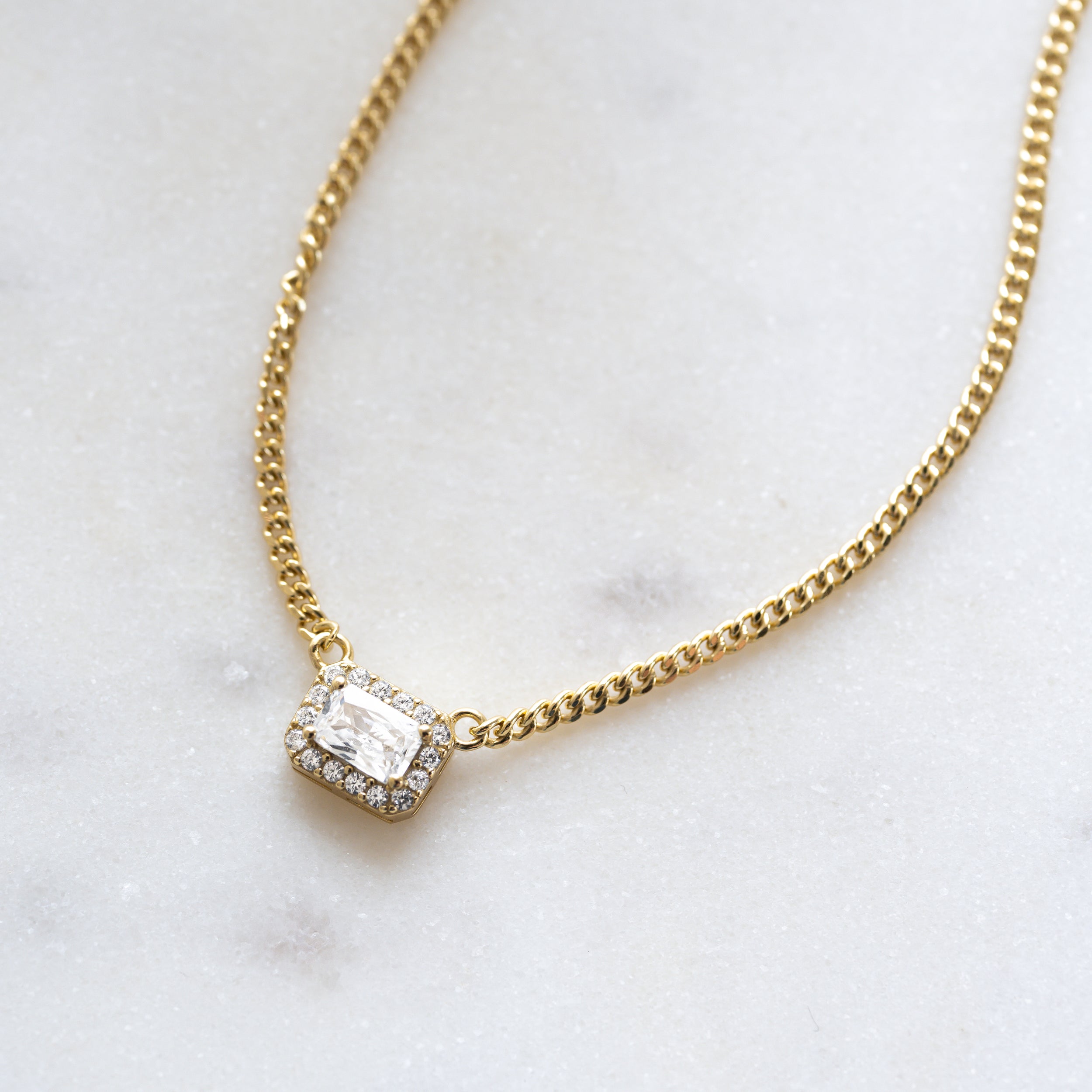 1.20 Carats Radiant Shape Moissanite Diamond Halo Necklace