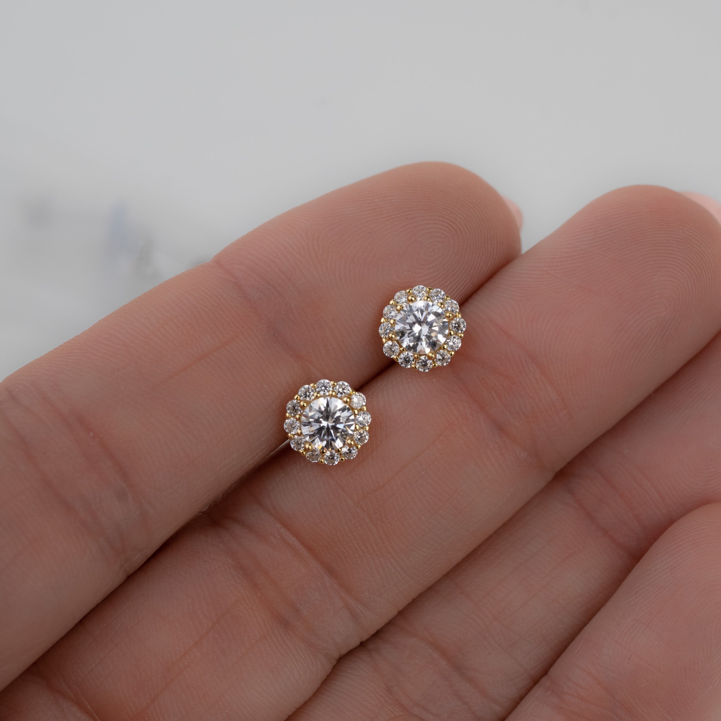 0.50 TCW Round Shape Moissanite Diamond Halo Studs Earrings