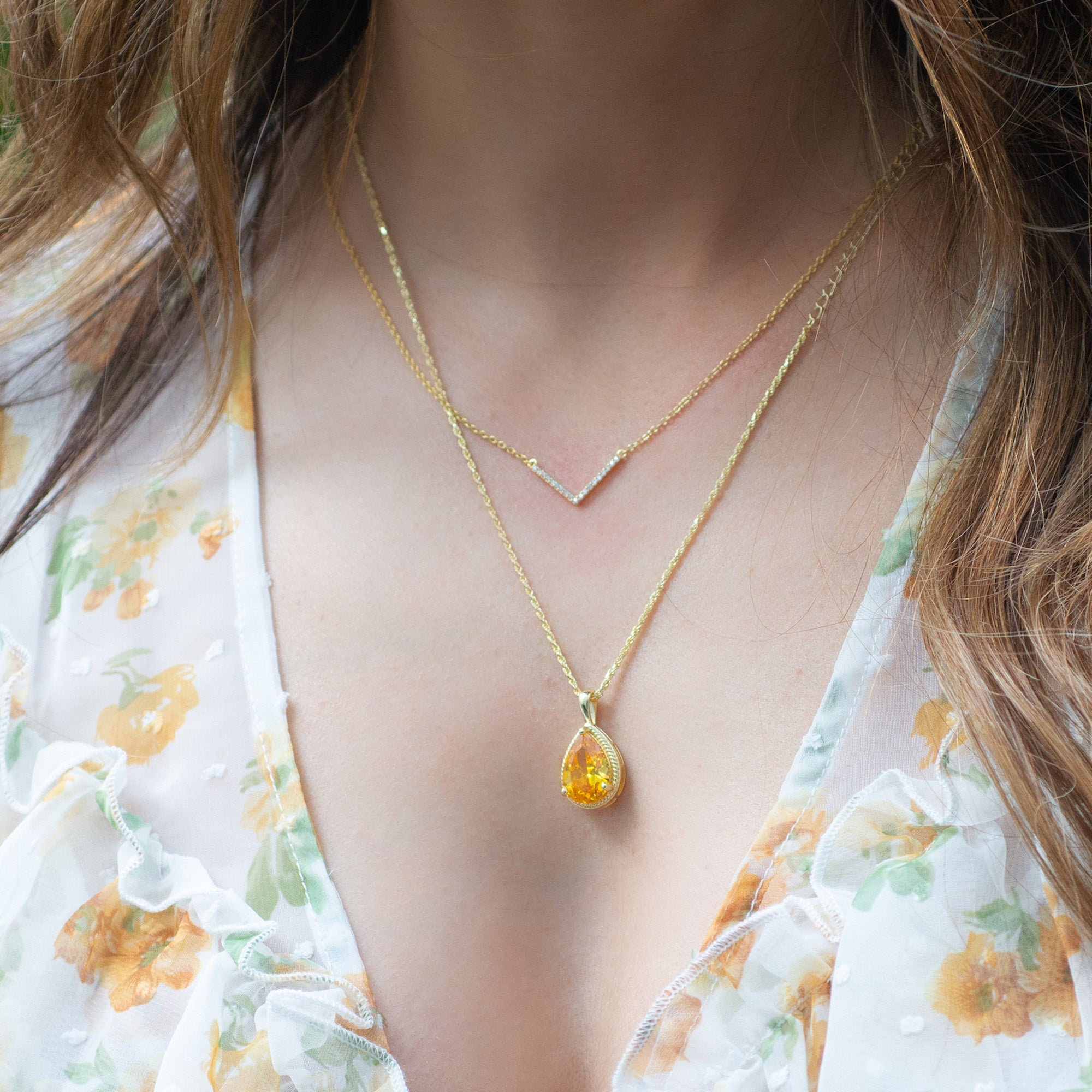 0.35 Carats Round Shape Moissanite Chevron Necklace