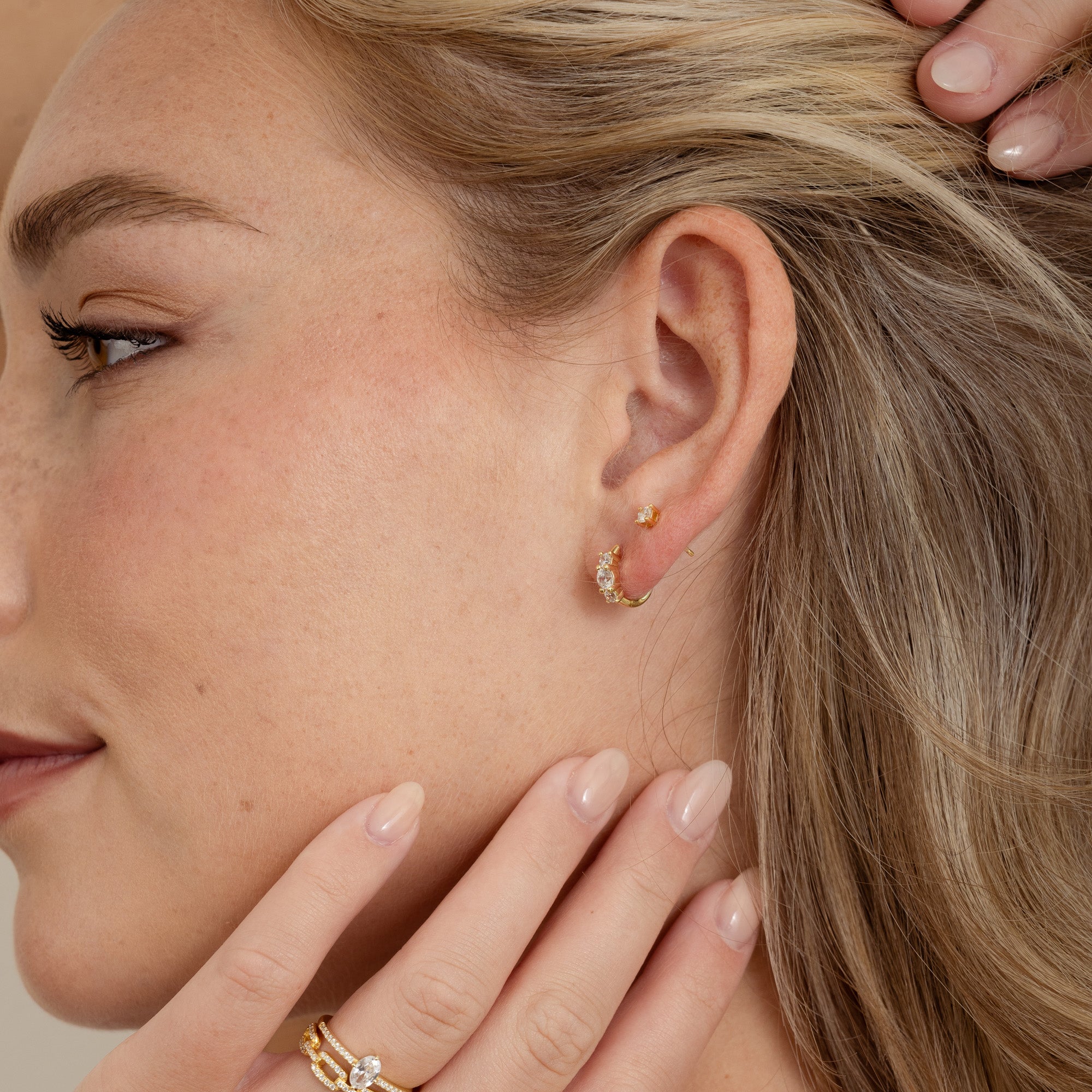 0.80 TCW Round Shape Moissanite Three Stone Huggie Hoops Earrings
