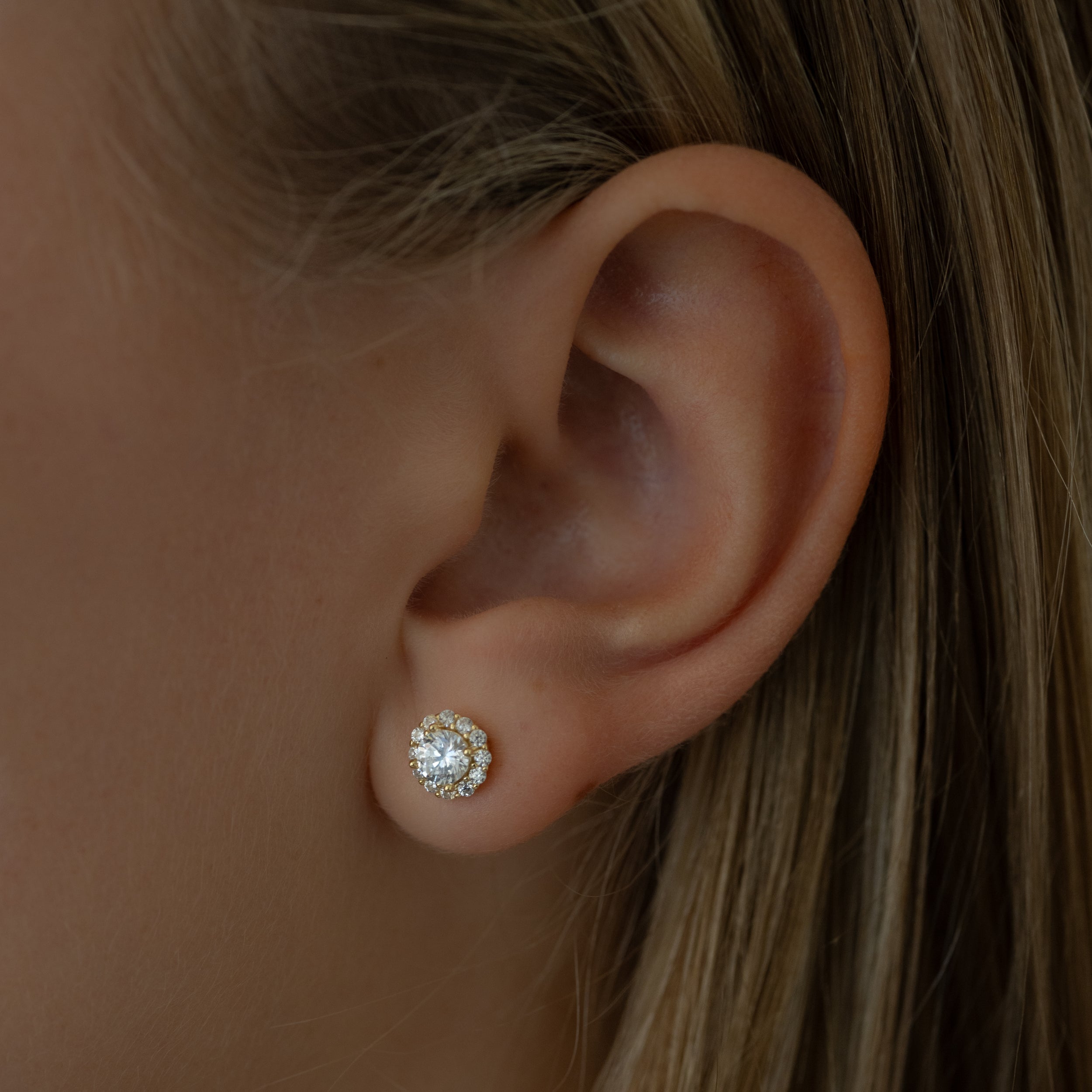 0.50 TCW Round Shape Moissanite Diamond Halo Studs Earrings